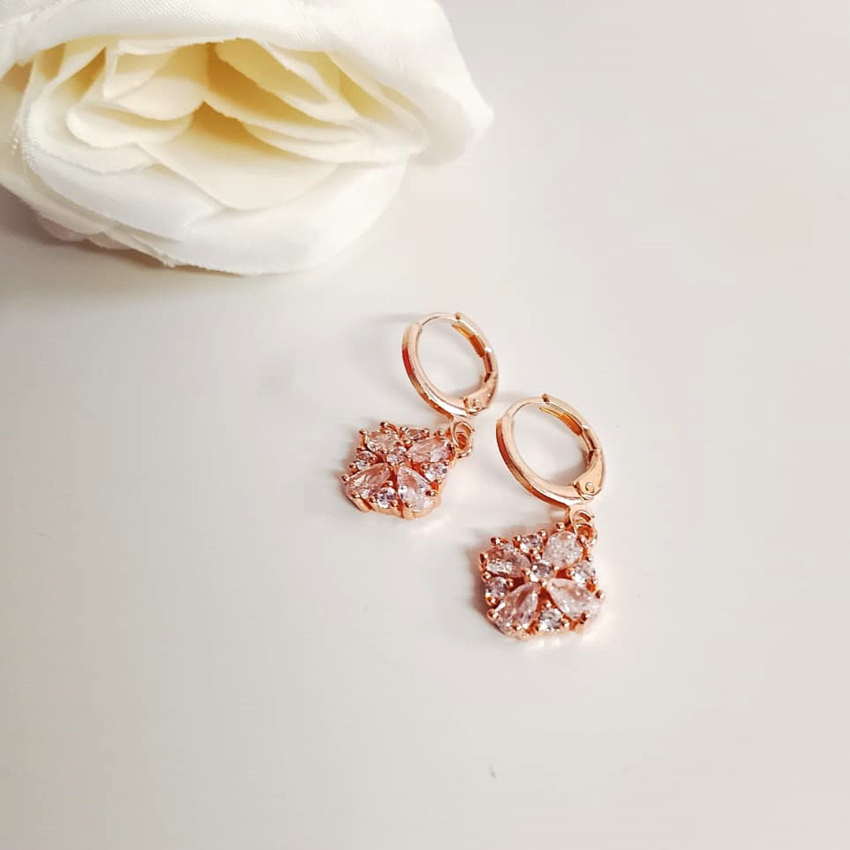 Zirconia Blossom & Pearl Hoop Earrings Combo – Rose Gold 3-in-1 Set for Women