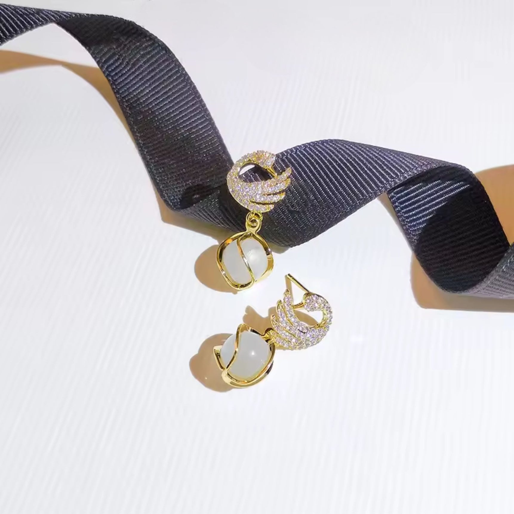 Graceful Swan Pearl Earrings