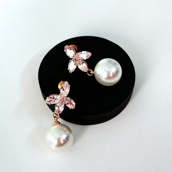 Elegant Rosegold Pearl Drop Earrings