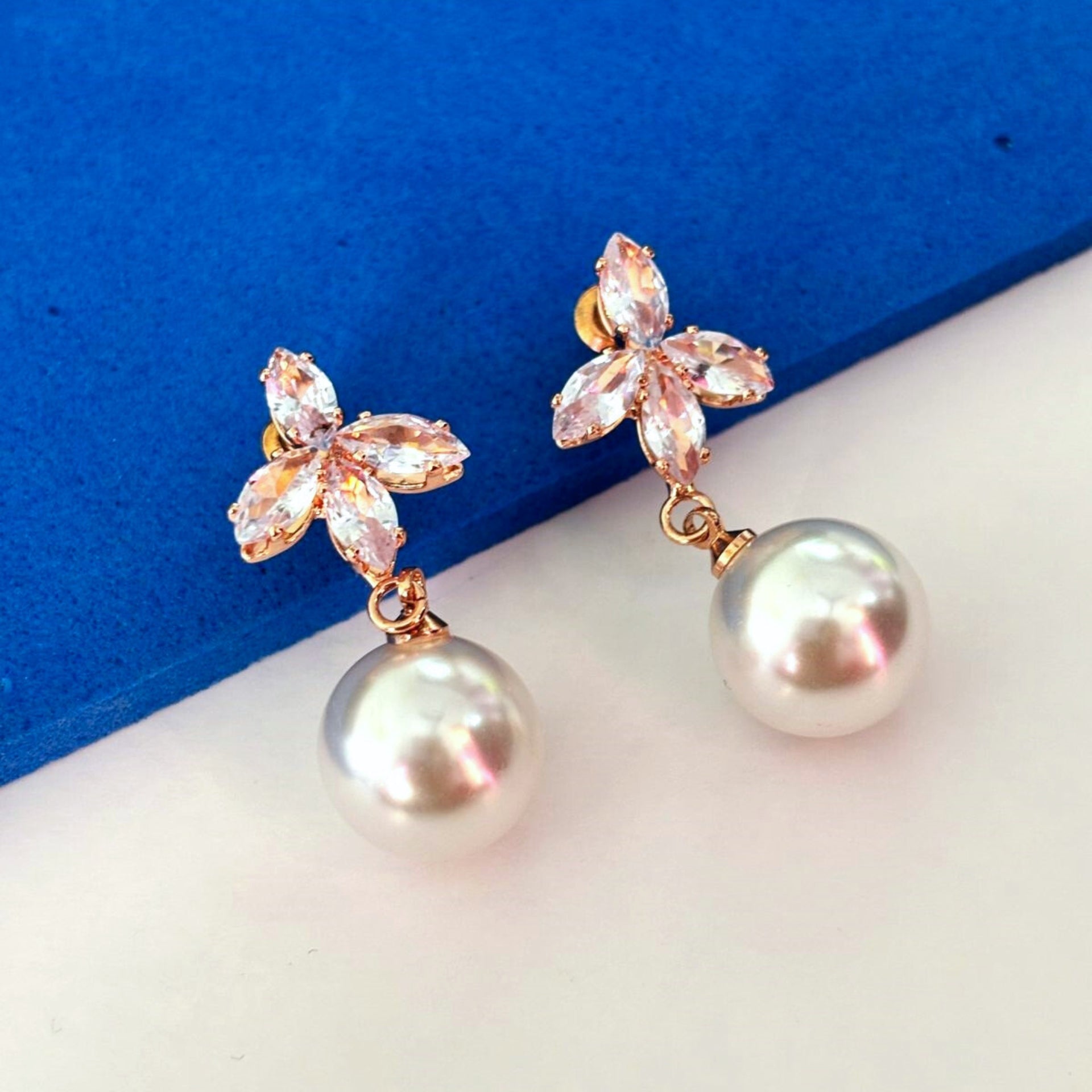 Elegant Rosegold Pearl Drop Earrings