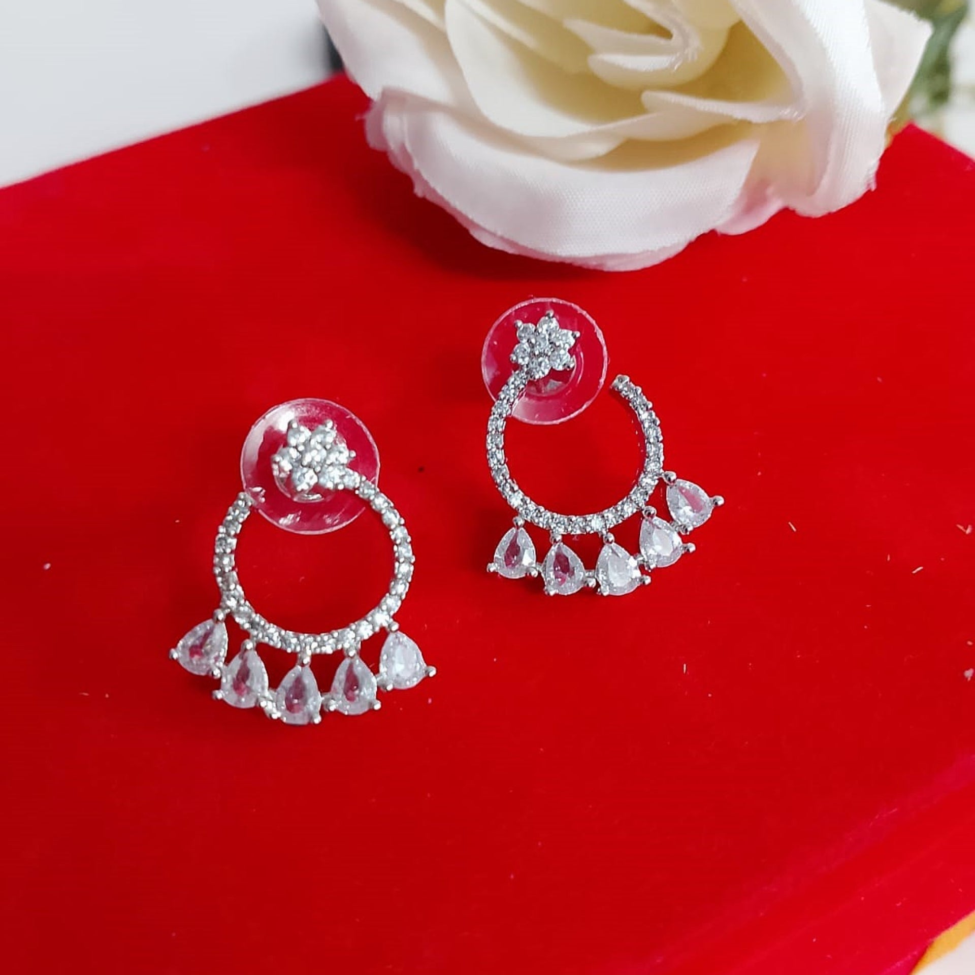 AD Flower Round Jhumka White