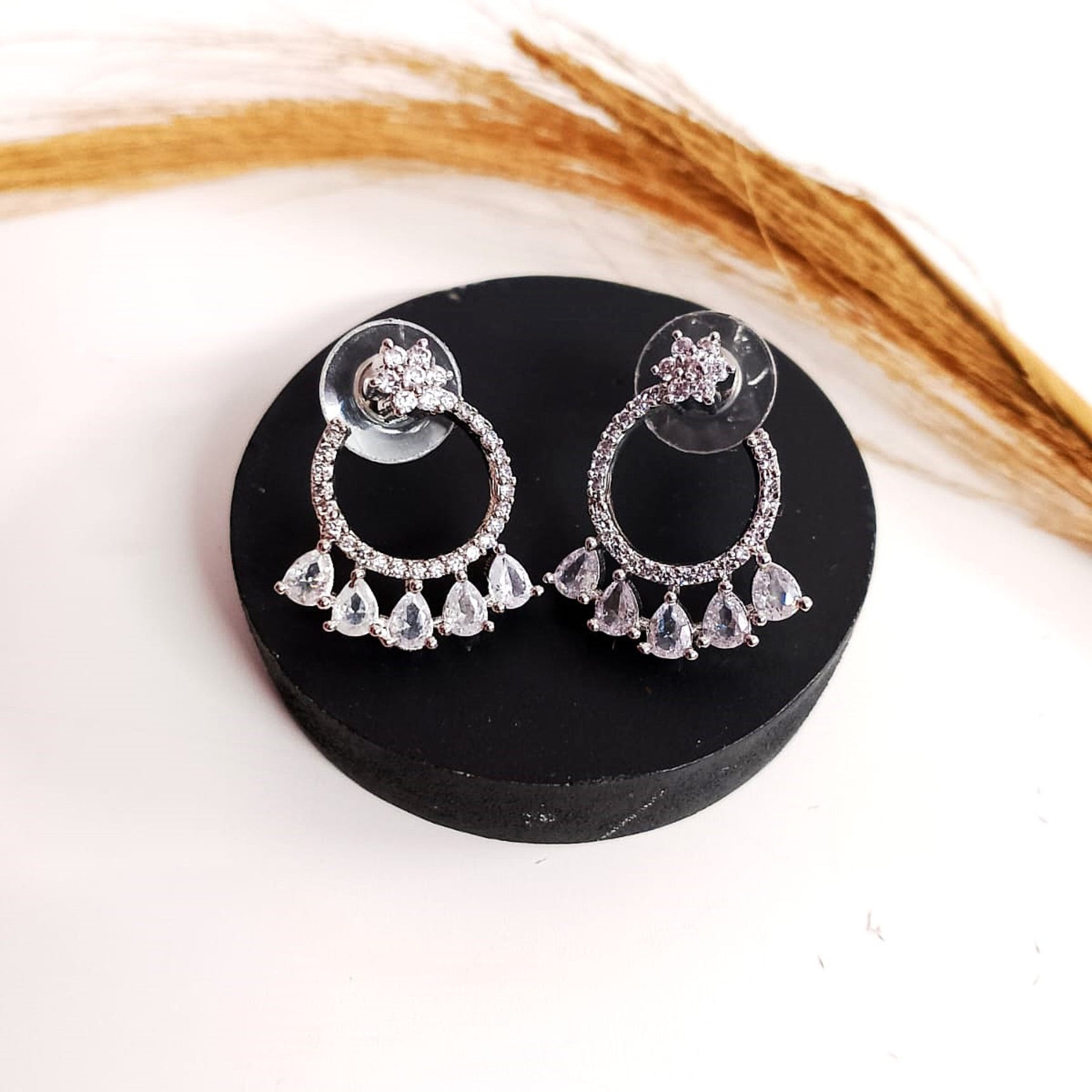 AD Flower Round Jhumka White