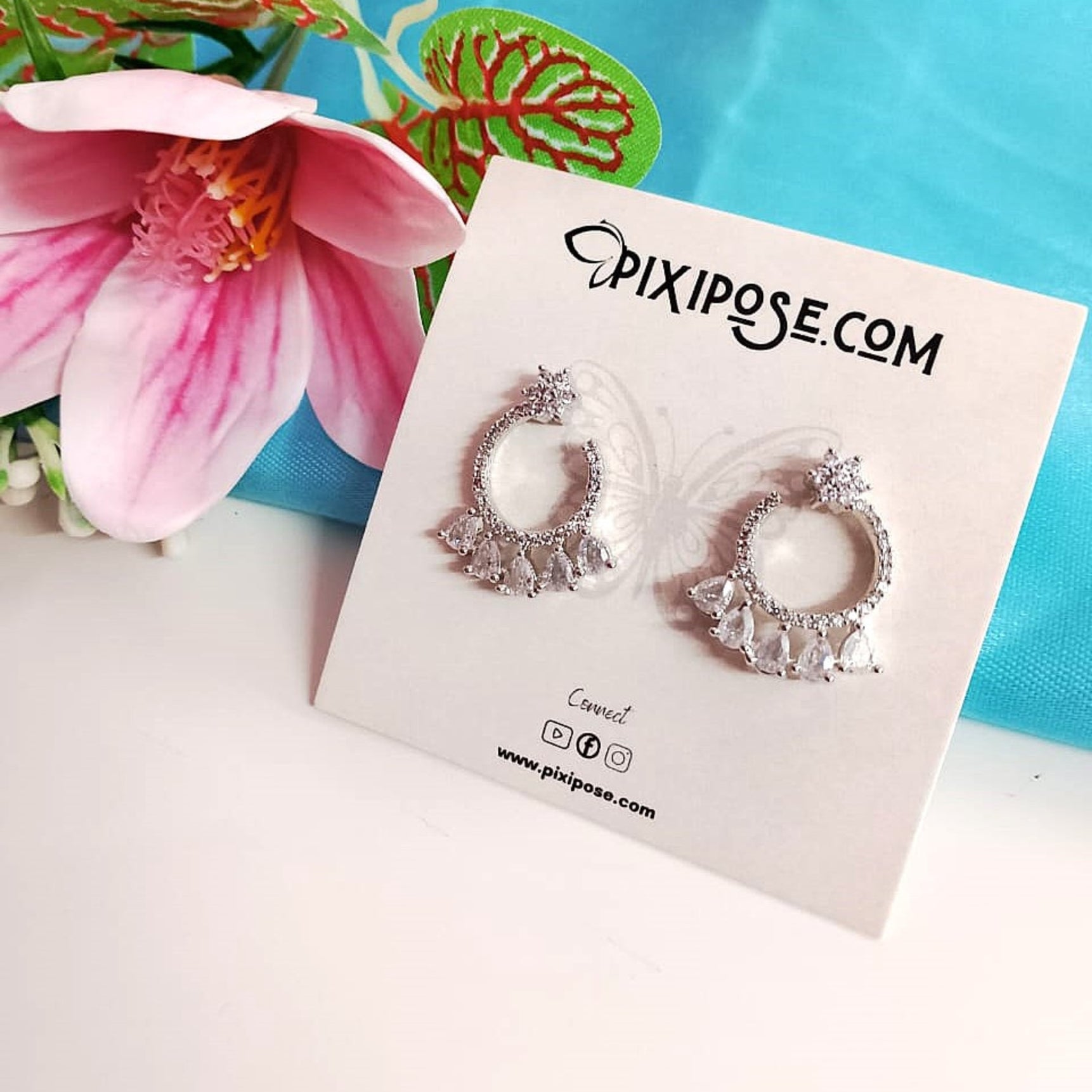 AD Flower Round Jhumka White