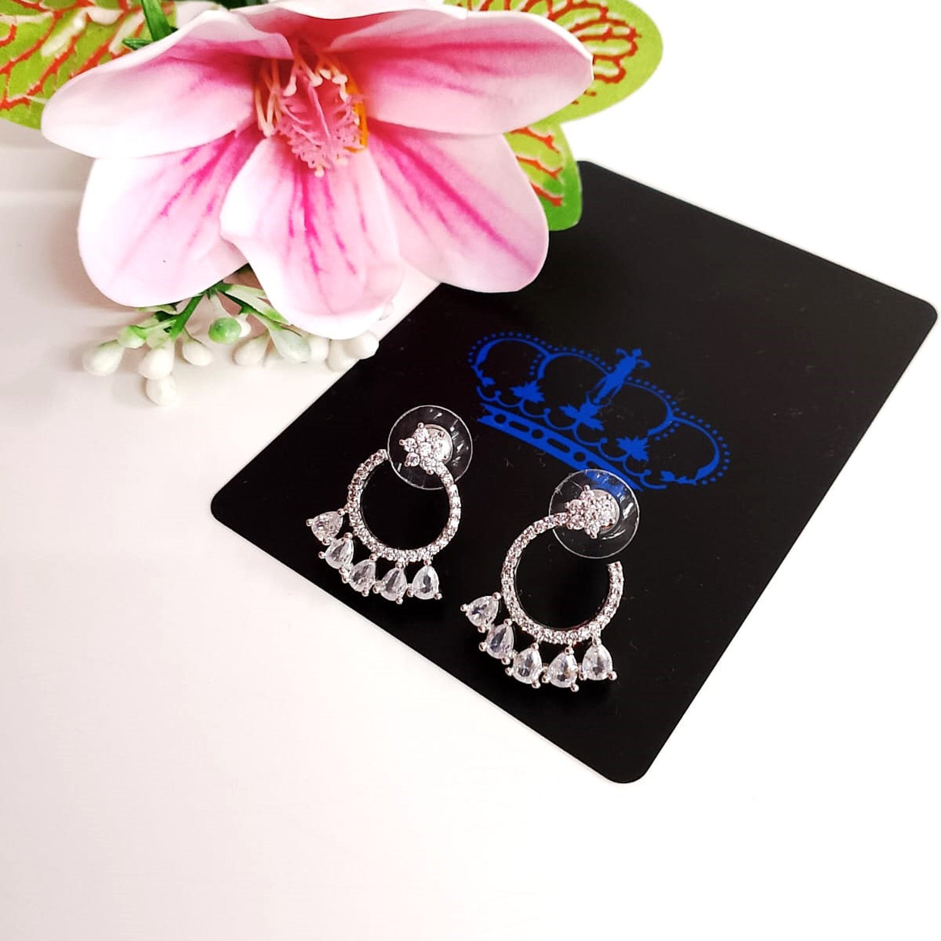 AD Flower Round Jhumka White