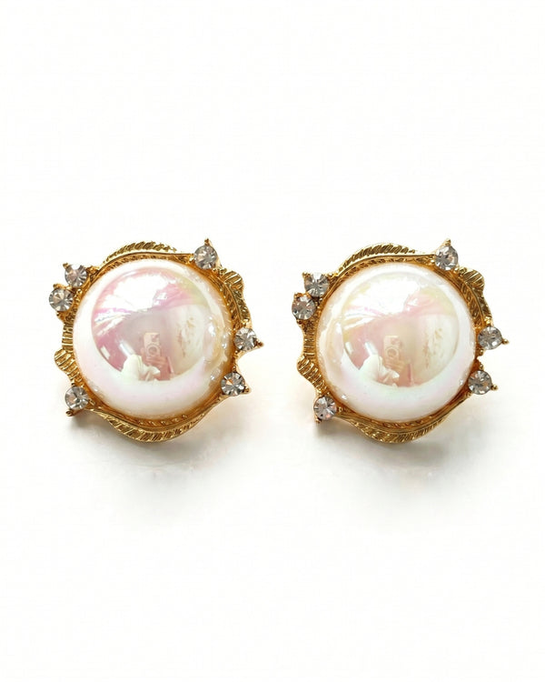 Bold Big Pearl Gold Stud Earrings