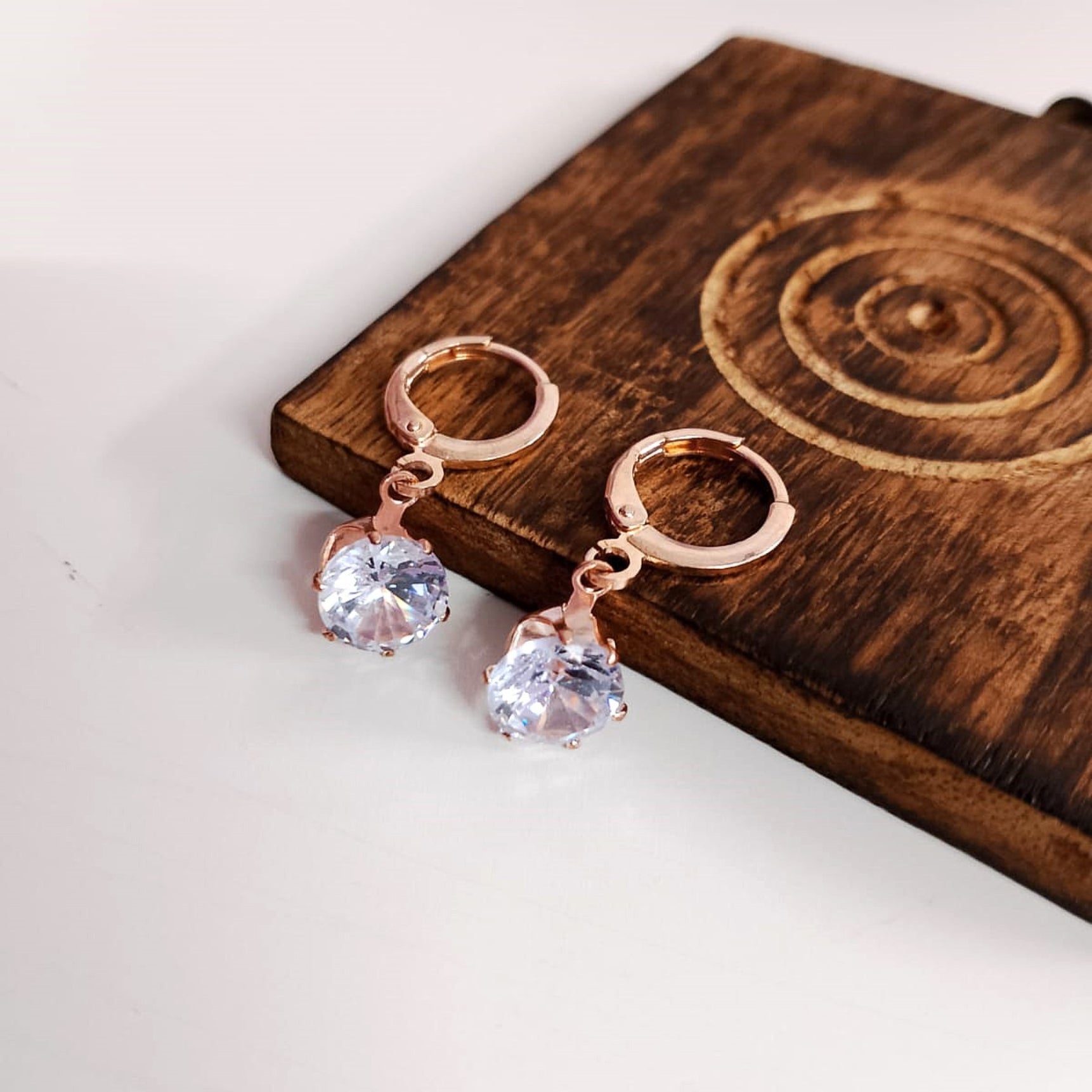 Rose Gold Zirconia Shell Earrings Combo – 3 Pair Dangler Hoops for Women