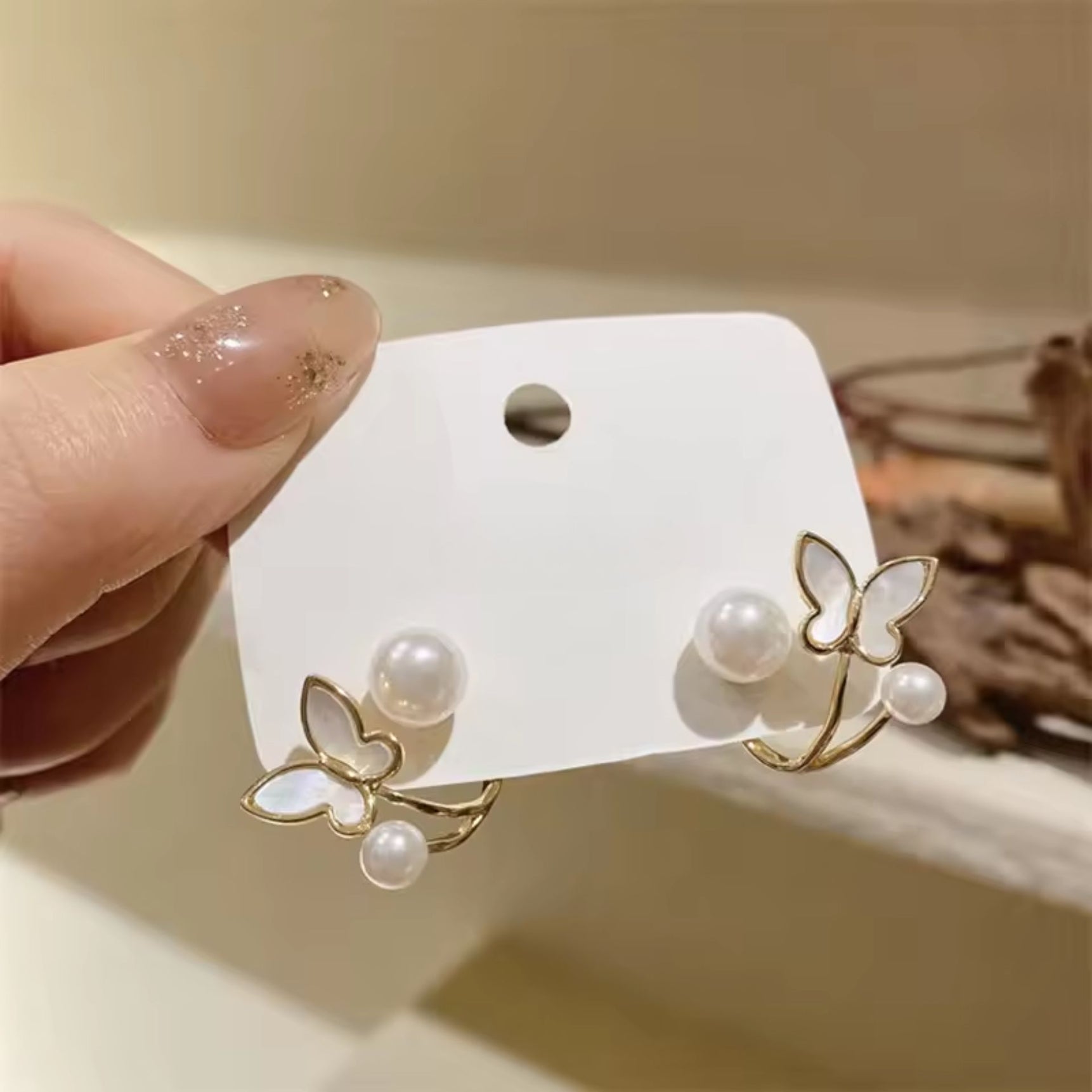 White Butterfly Sparkle Stud Earrings