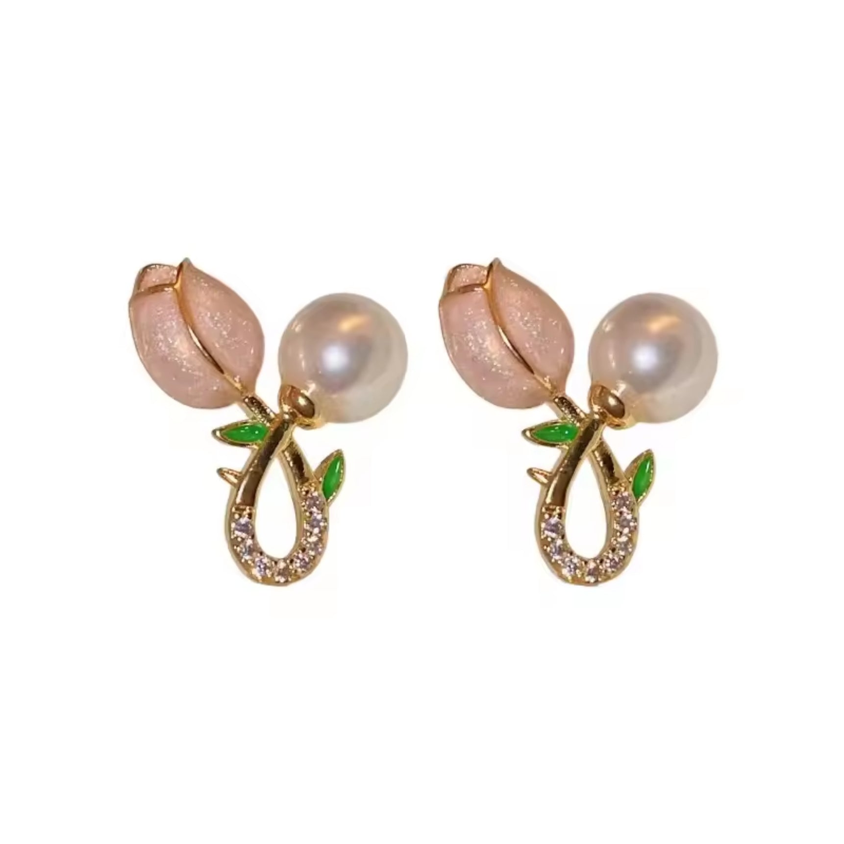 Elegant Tulip Pearl Stud Earrings PINK