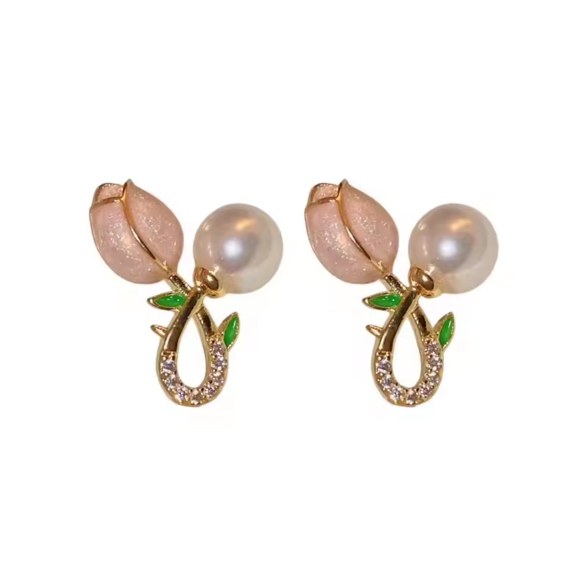 Elegant Tulip Pearl Stud Earrings PINK