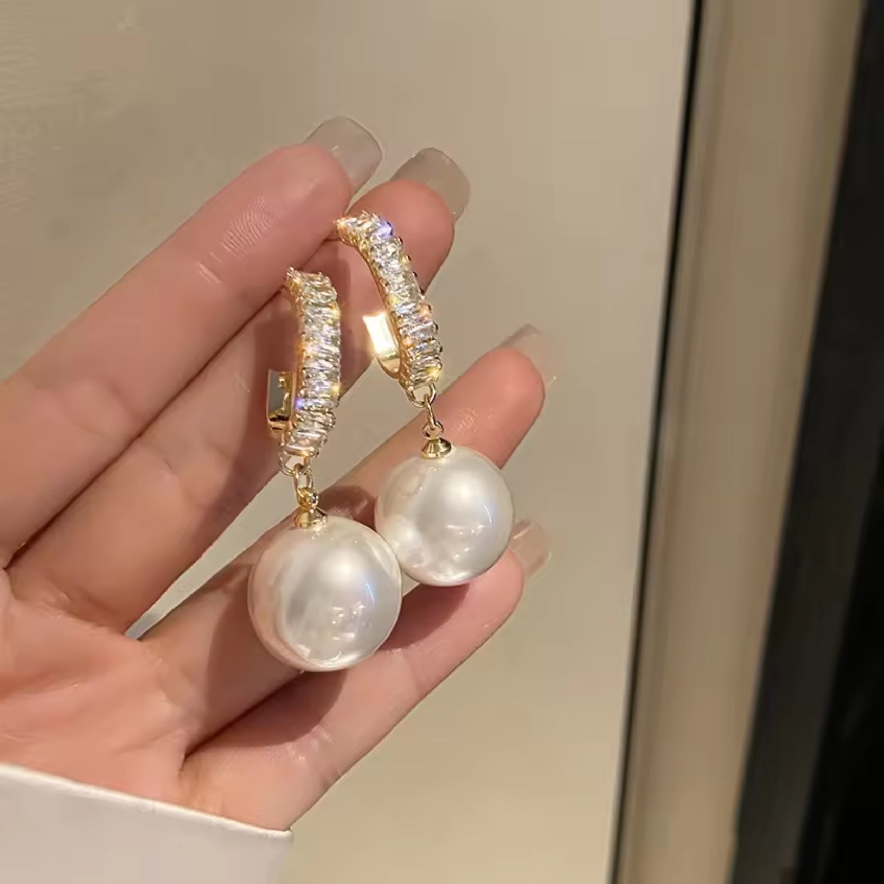 Sparkling Diamond Pearl Drop Earrings