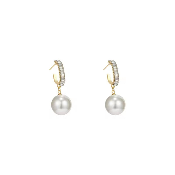 Sparkling Diamond Pearl Drop Earrings