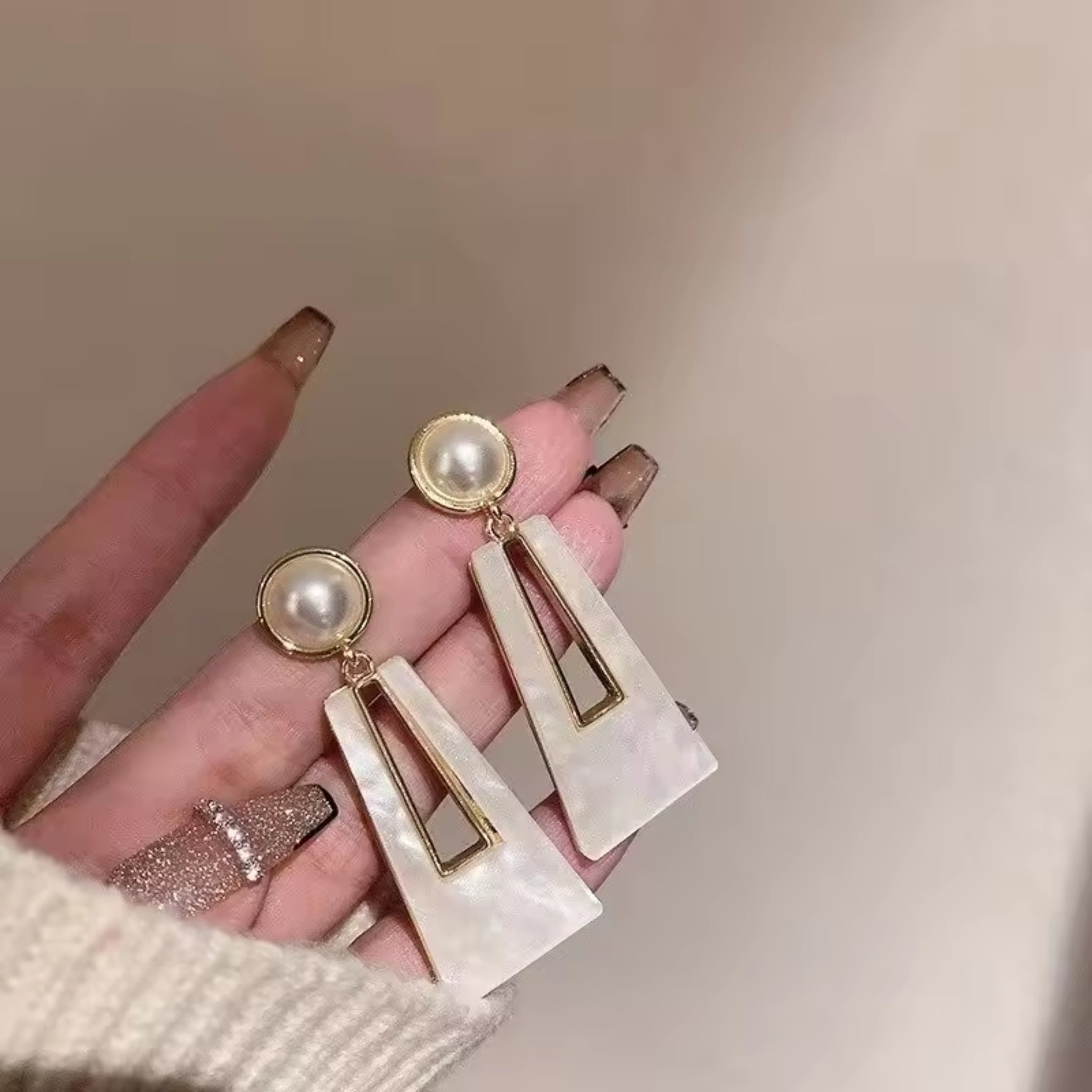 Pearl Marble Drop Earrings