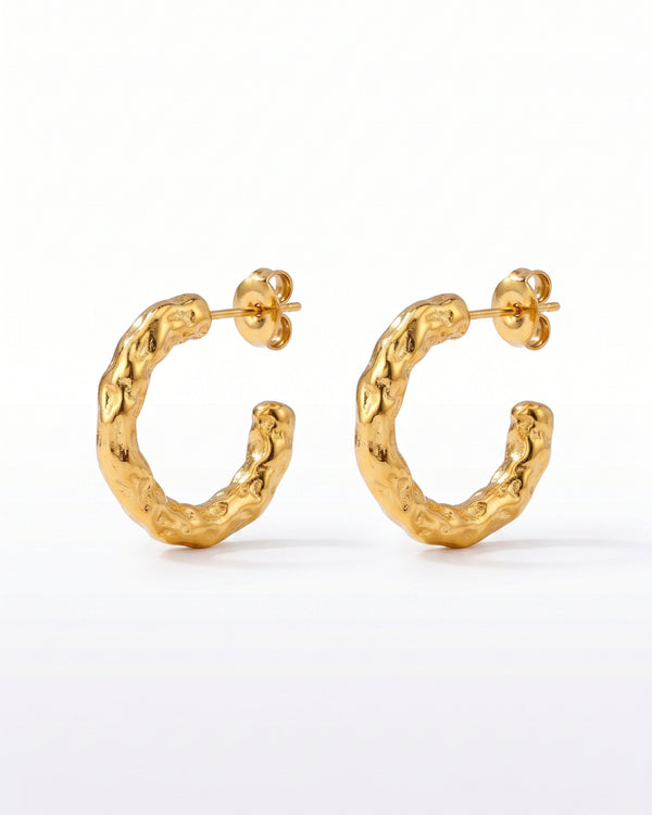 Gold Plated Uneven Open Half Round Hoop Earrings