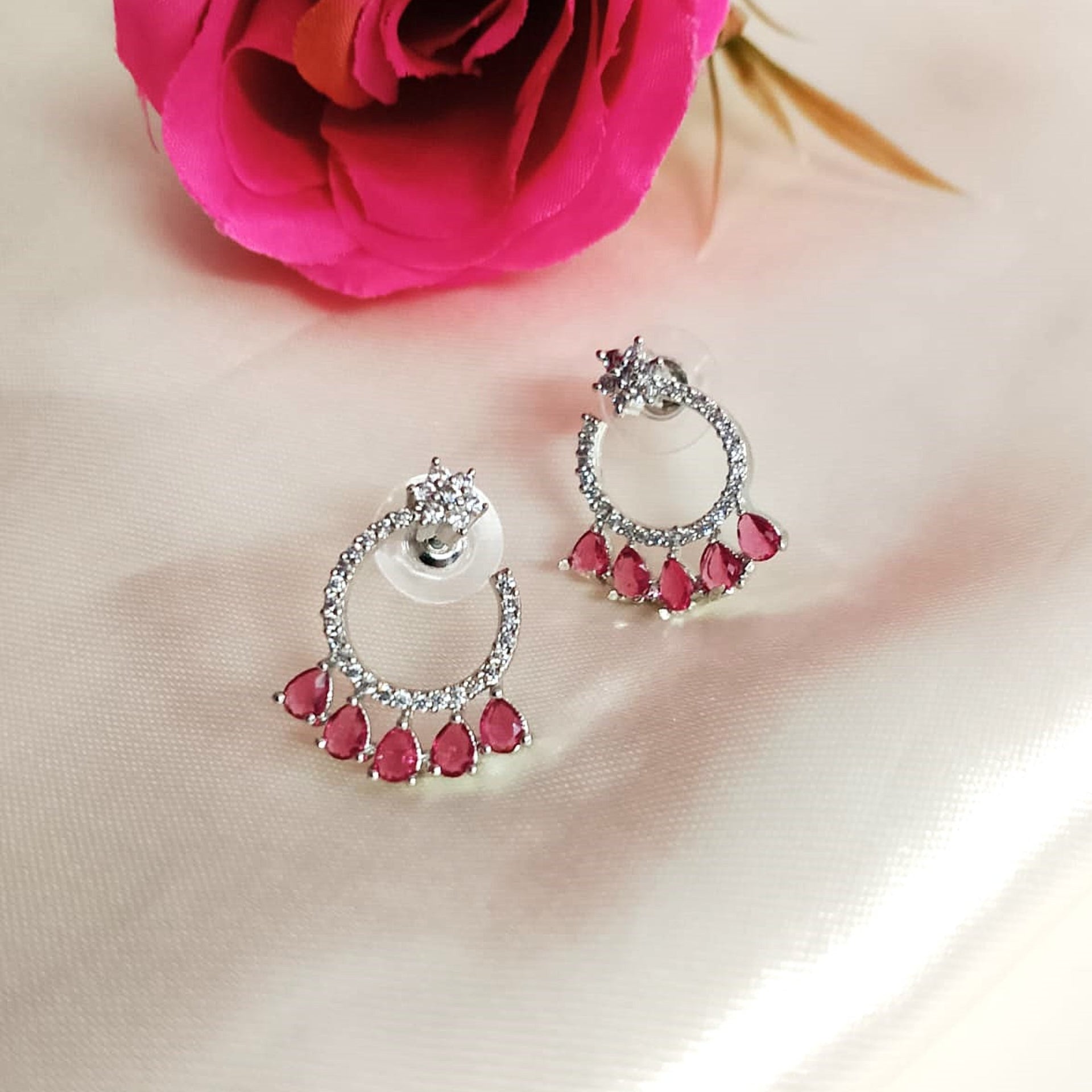 AD Flower Round Jhumka Red