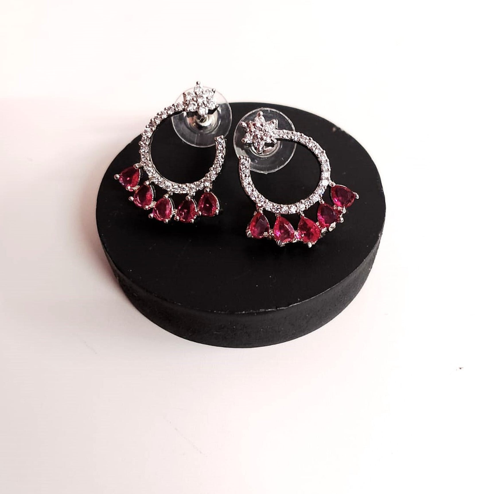 AD Flower Round Jhumka Red