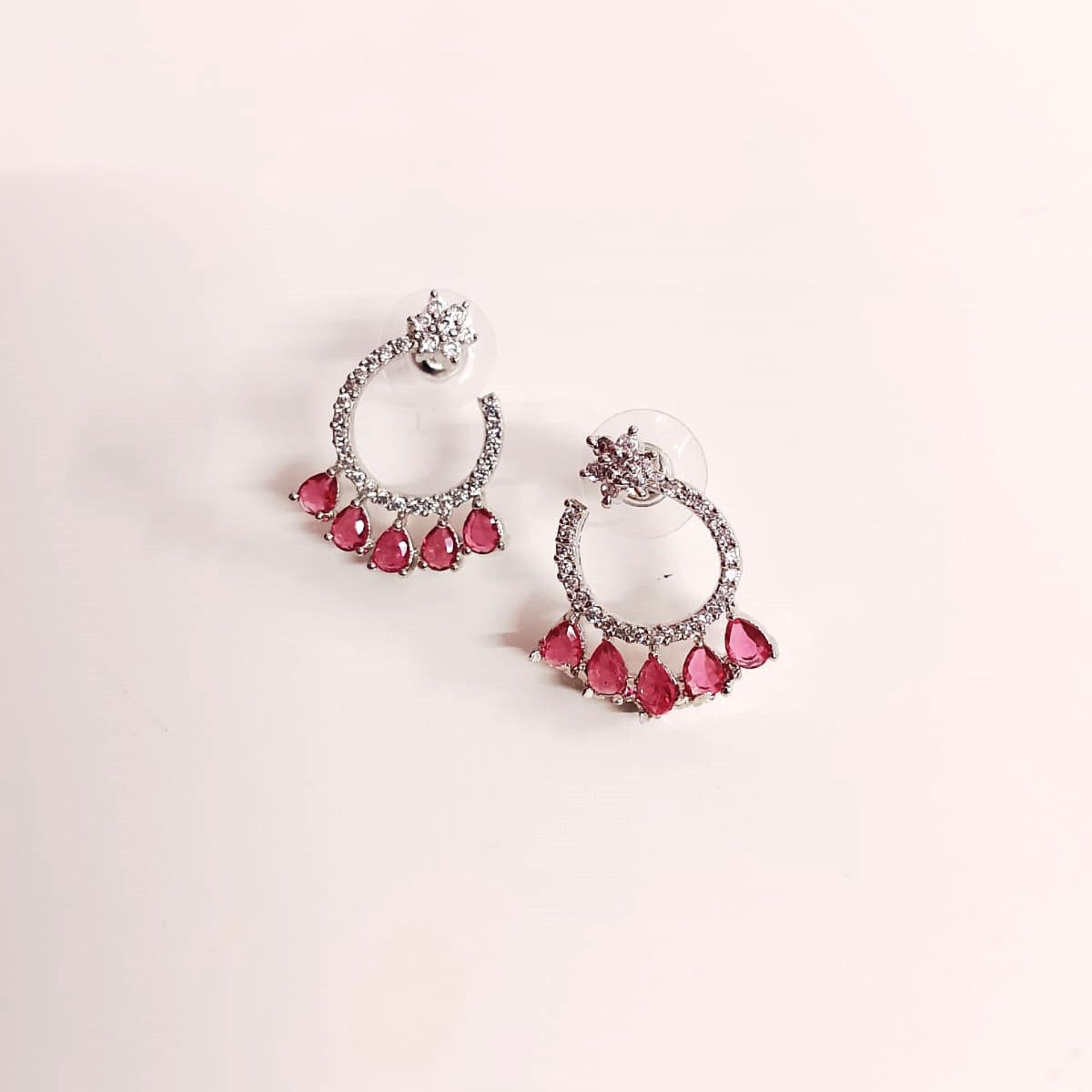 AD Flower Round Jhumka Red