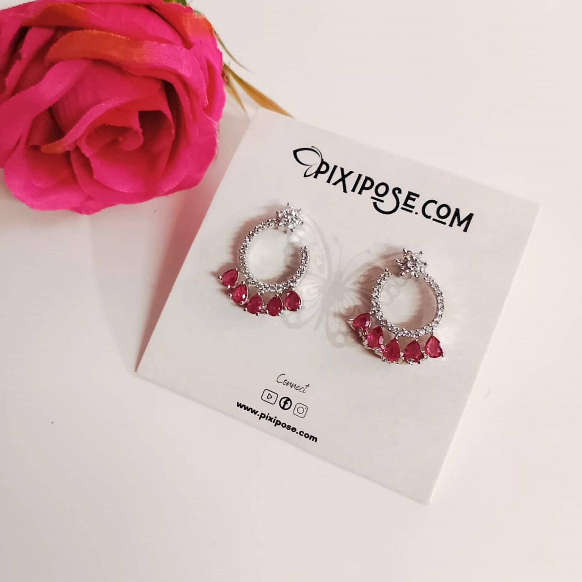 AD Flower Round Jhumka Red