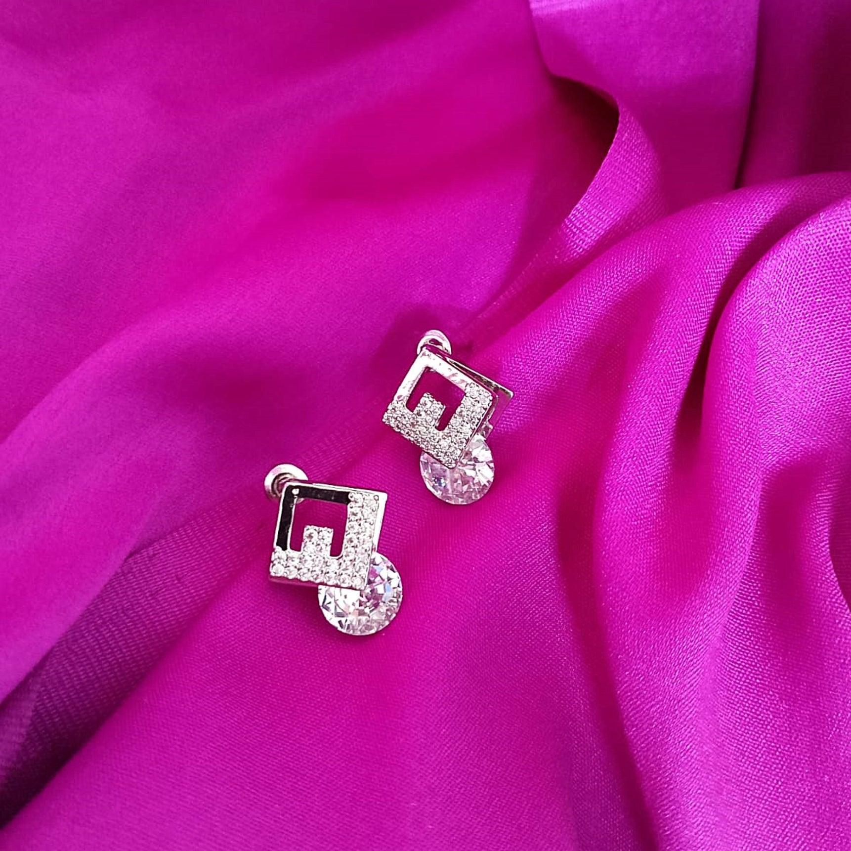 Silver Solitaire Diamond Crystal Studs