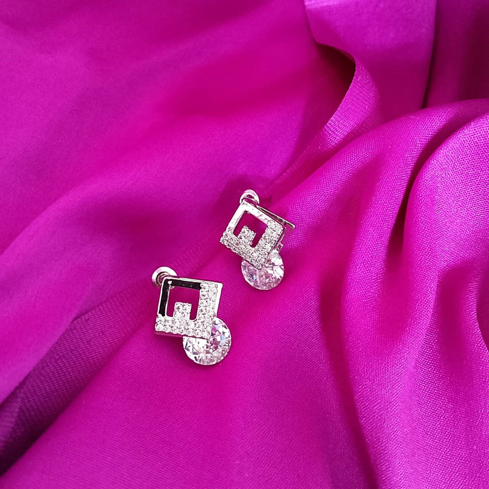 Silver Solitaire Diamond Crystal Studs