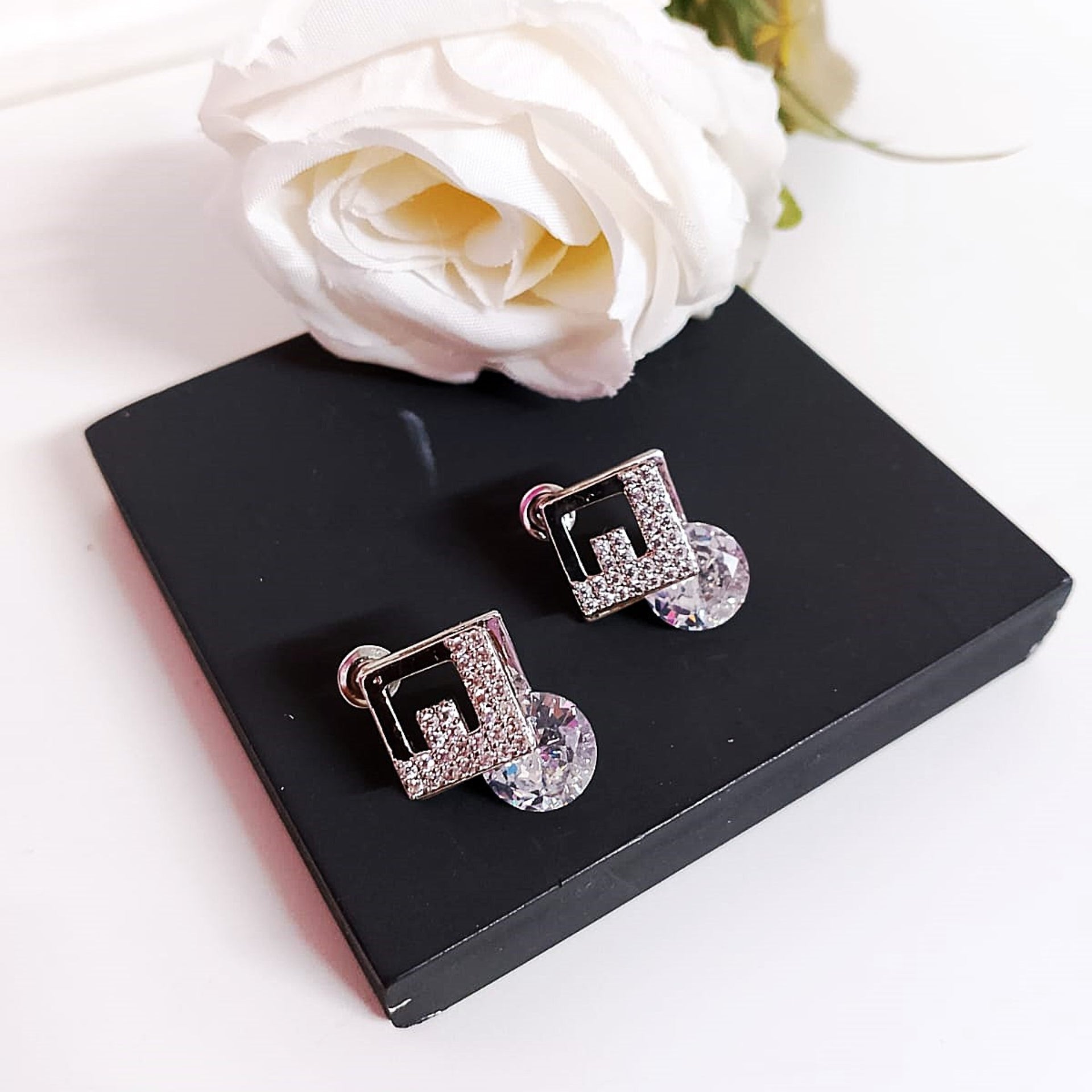 Silver Solitaire Diamond Crystal Studs