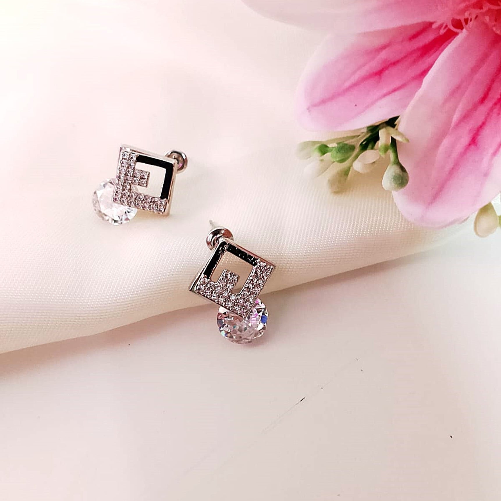 Silver Solitaire Diamond Crystal Studs