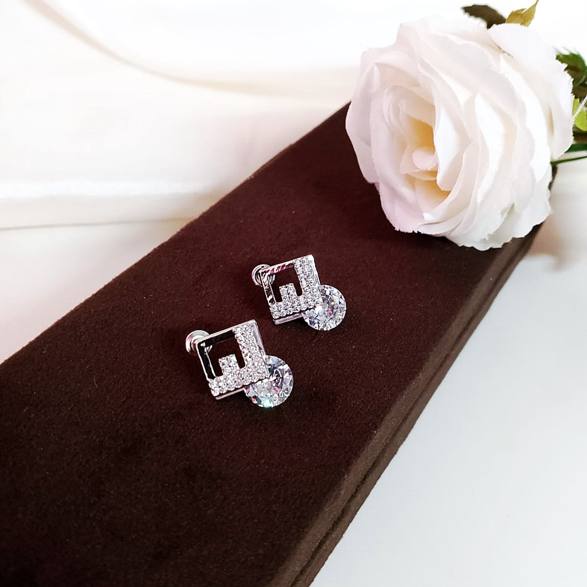 Silver Solitaire Diamond Crystal Studs