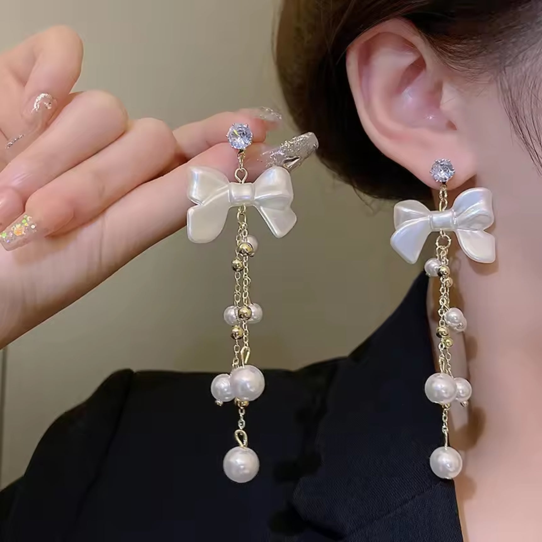 Dainty Bow Pearl Drop Earrings