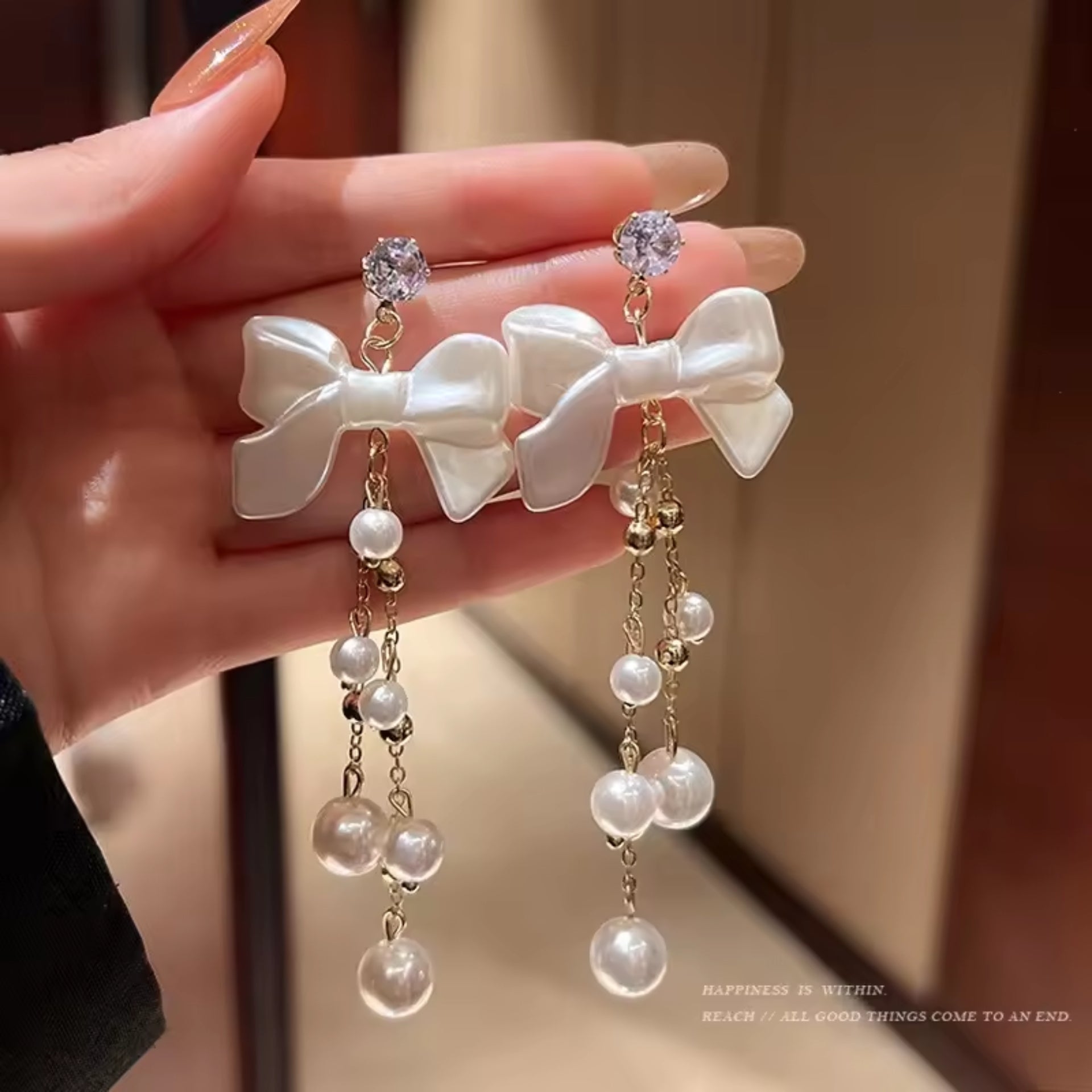 Dainty Bow Pearl Drop Earrings