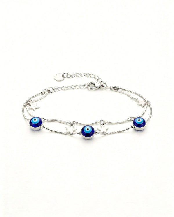 Evil Eye Charm Bracelet with Stars – Silver Protection Jewelry