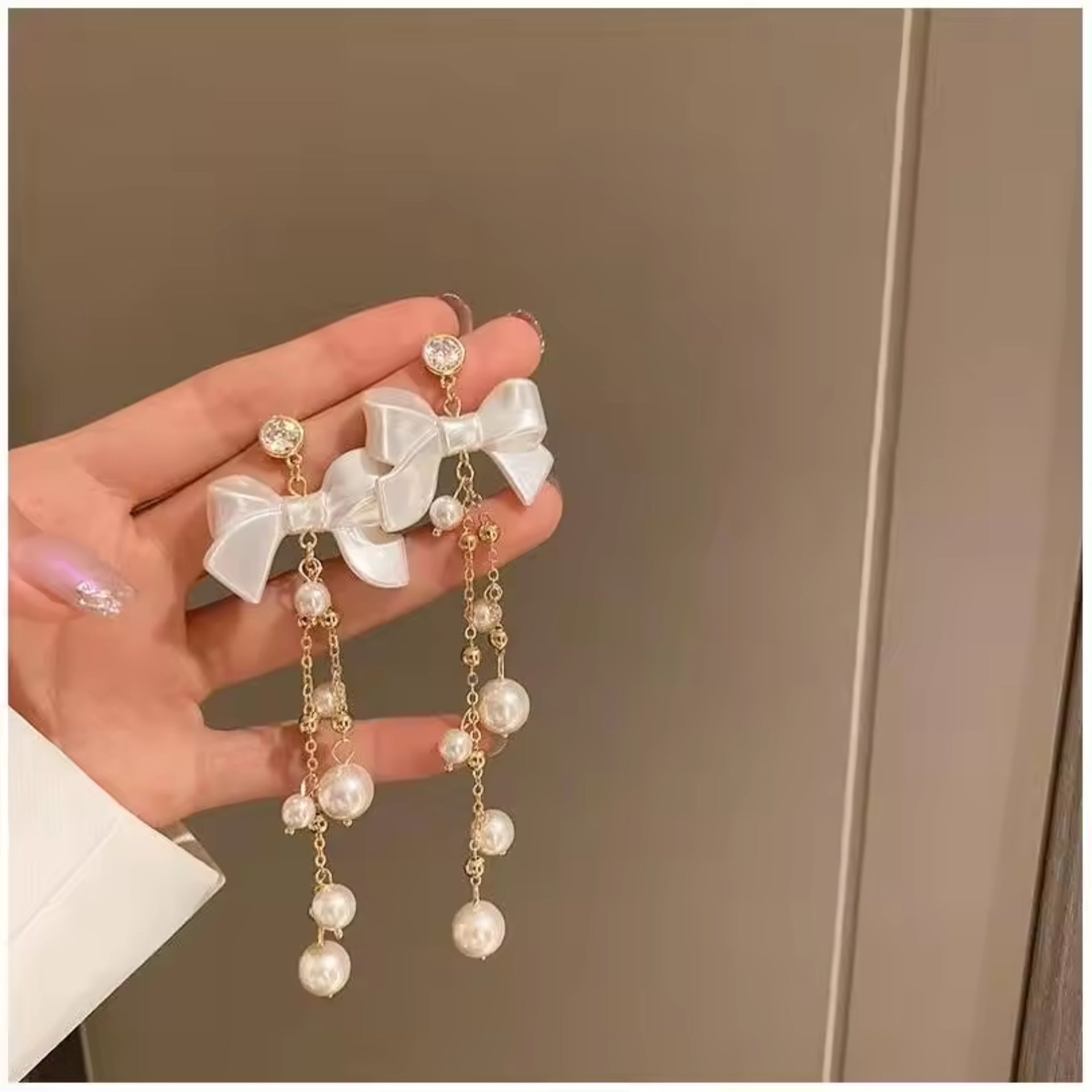 Dainty Bow Pearl Drop Earrings