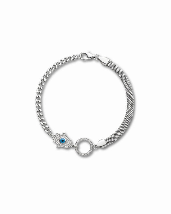 Silver Hamsa Evil Eye Protection Charm Bracelet