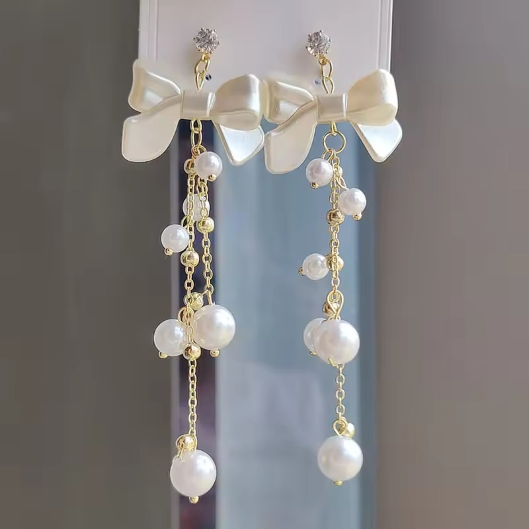 Dainty Bow Pearl Drop Earrings