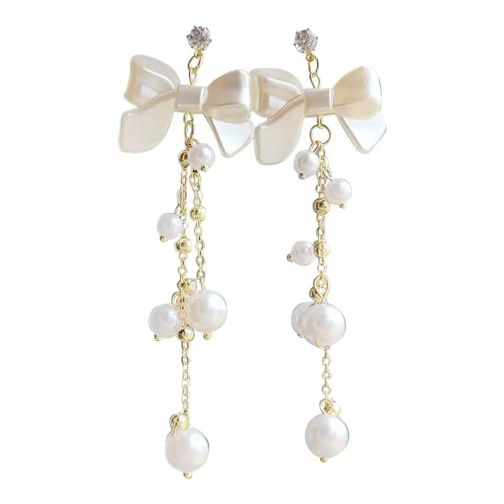 Dainty Bow Pearl Drop Earrings