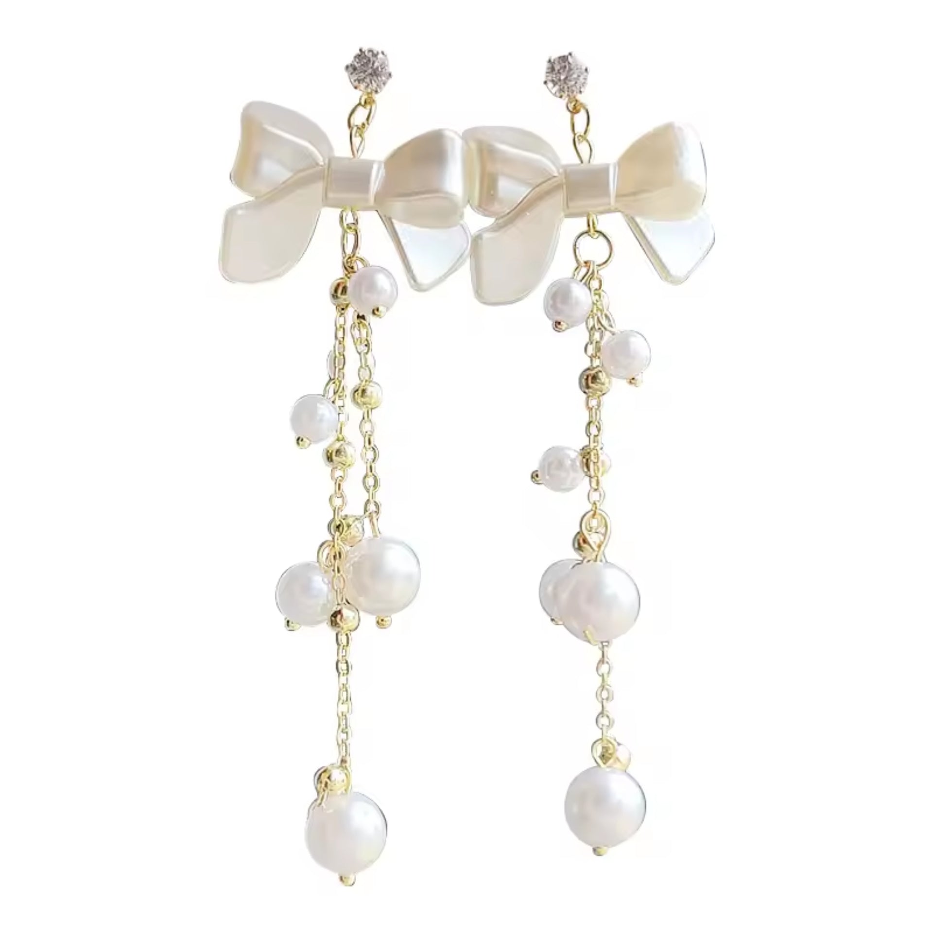 Dainty Bow Pearl Drop Earrings