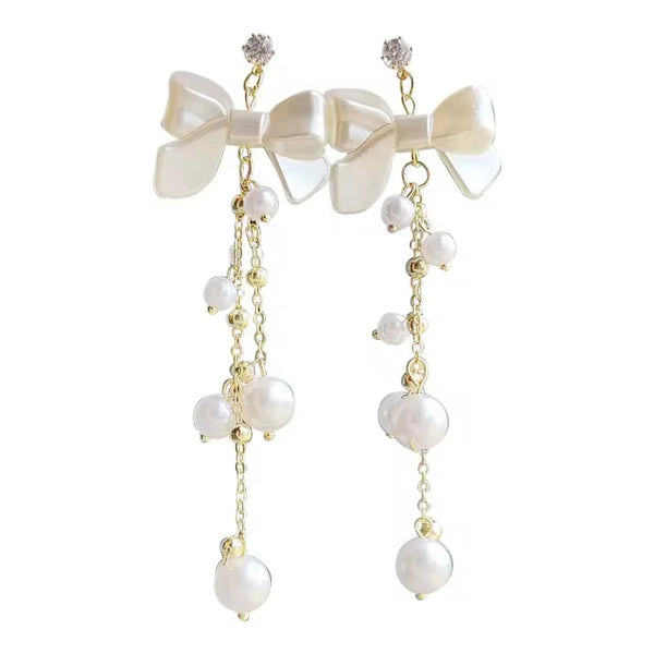 Dainty Bow Pearl Drop Earrings