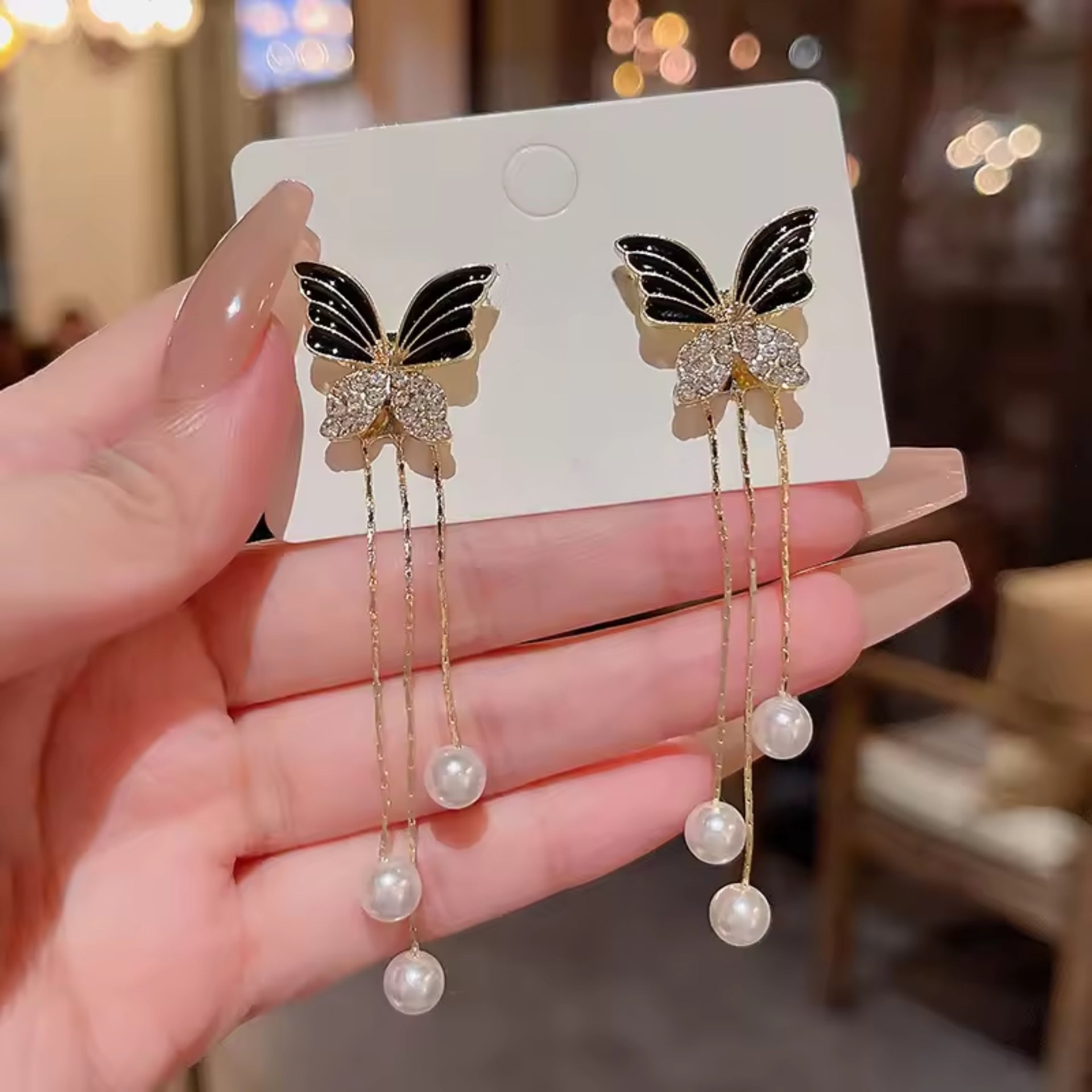 Graceful Butterfly Drop Pearl Earrings