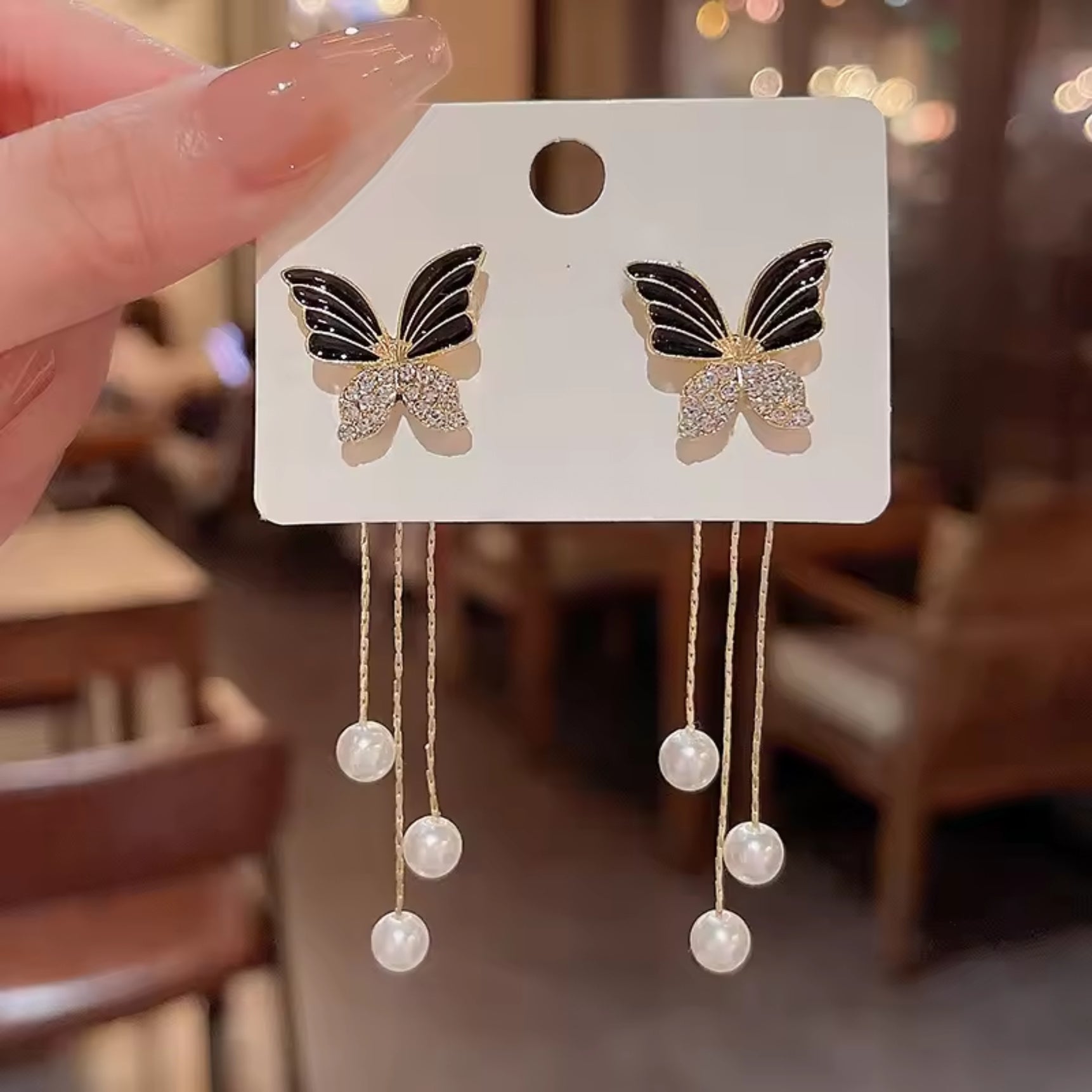 Graceful Butterfly Drop Pearl Earrings
