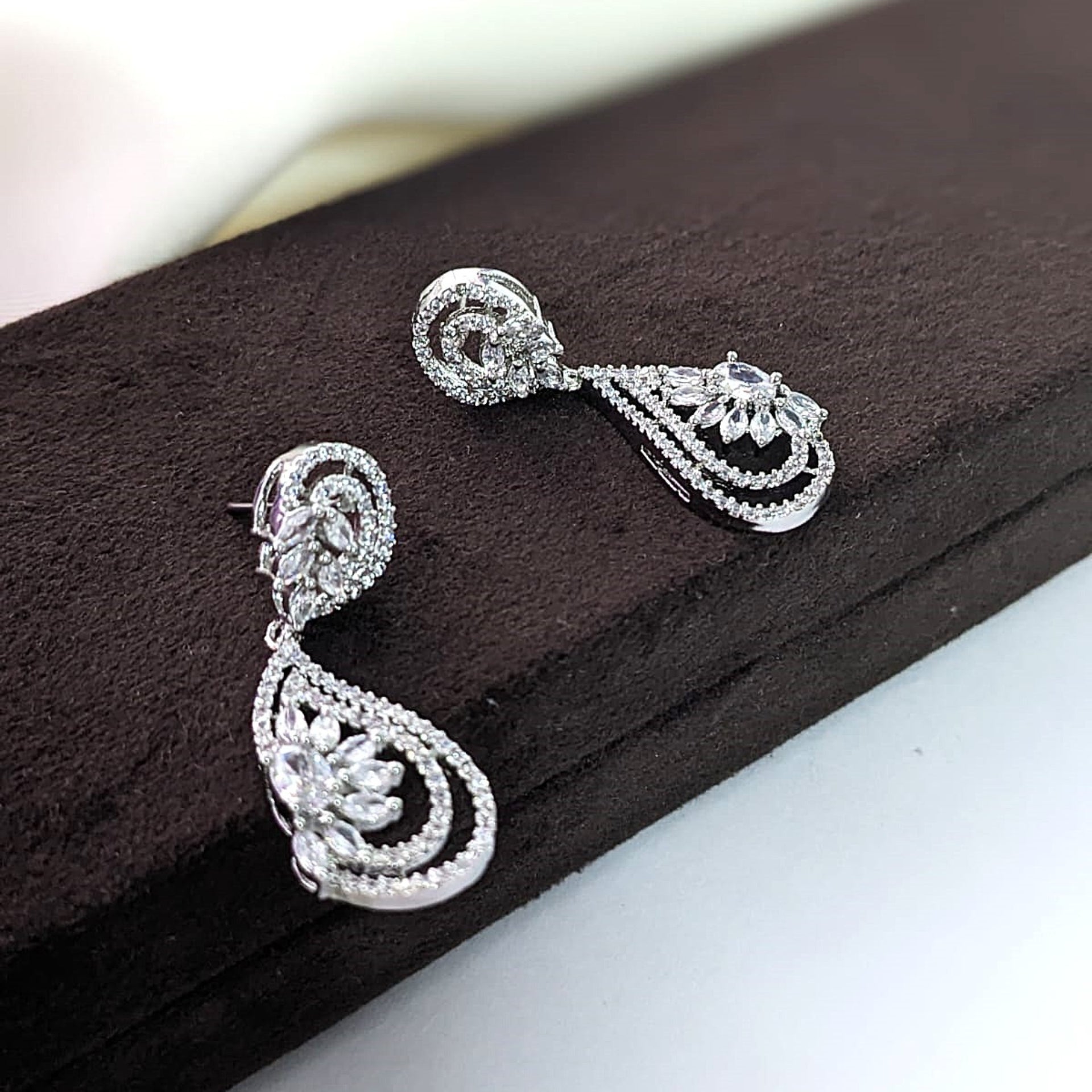 Elegant White AD Floral Earrings