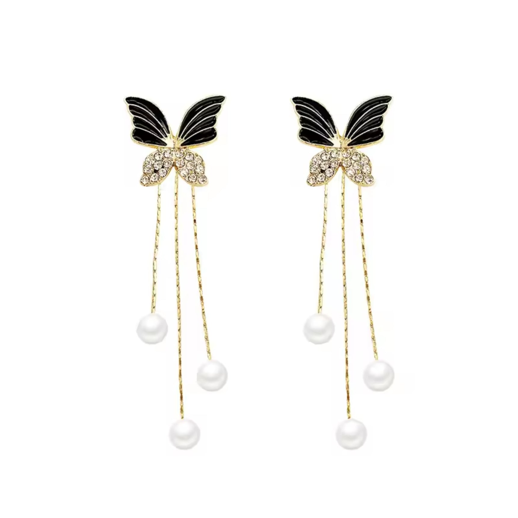 Graceful Butterfly Drop Pearl Earrings
