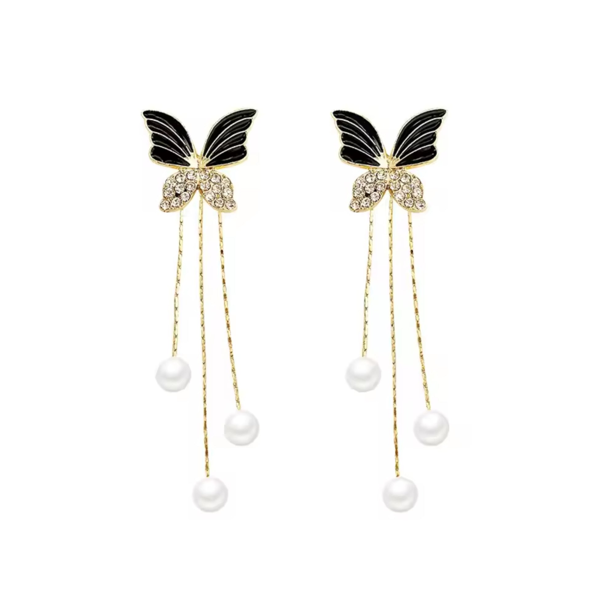 Graceful Butterfly Drop Pearl Earrings