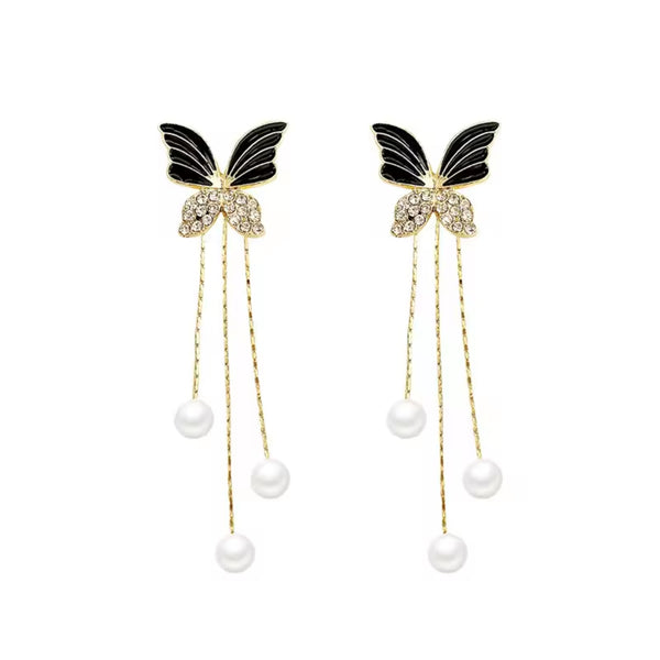 Graceful Butterfly Drop Pearl Earrings