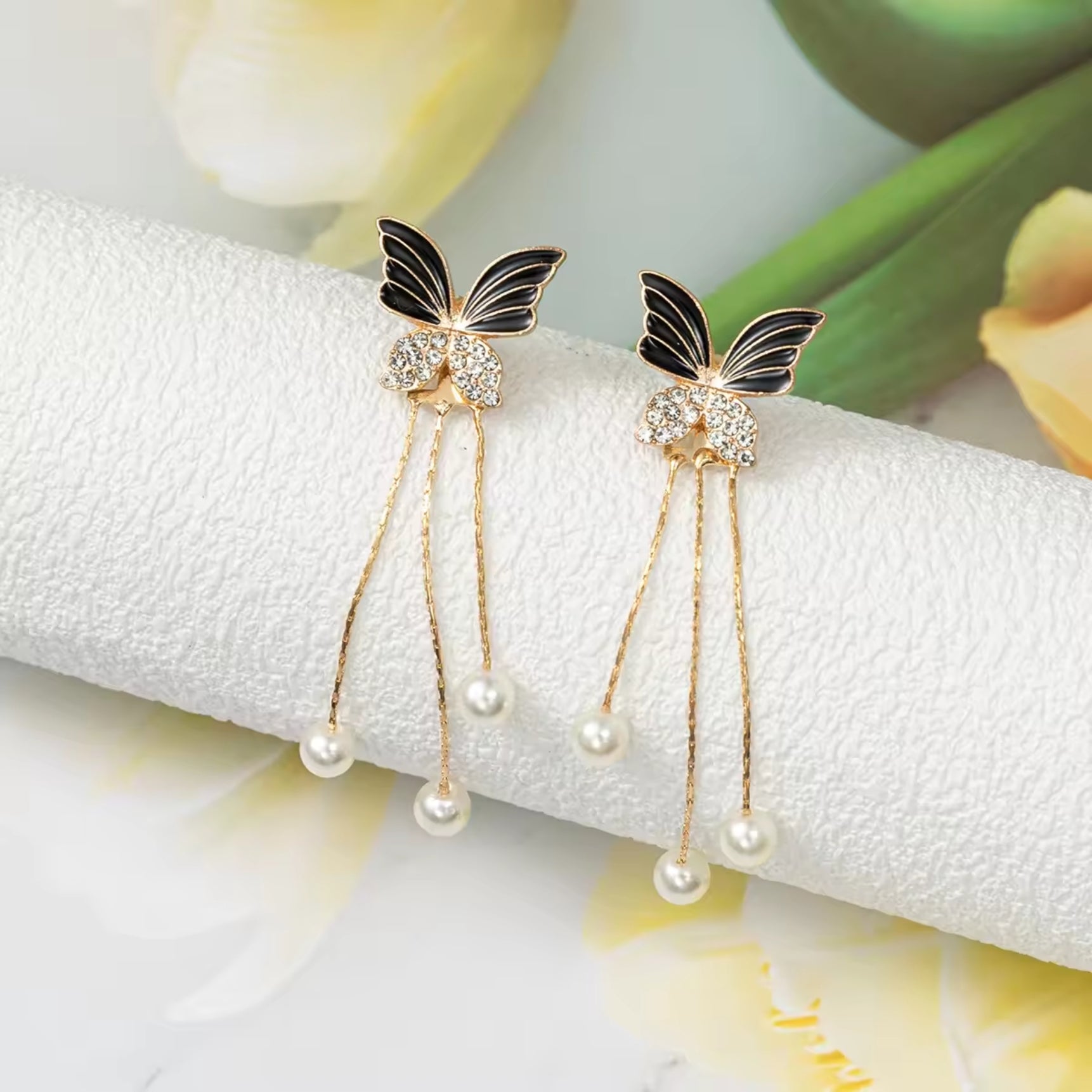 Graceful Butterfly Drop Pearl Earrings