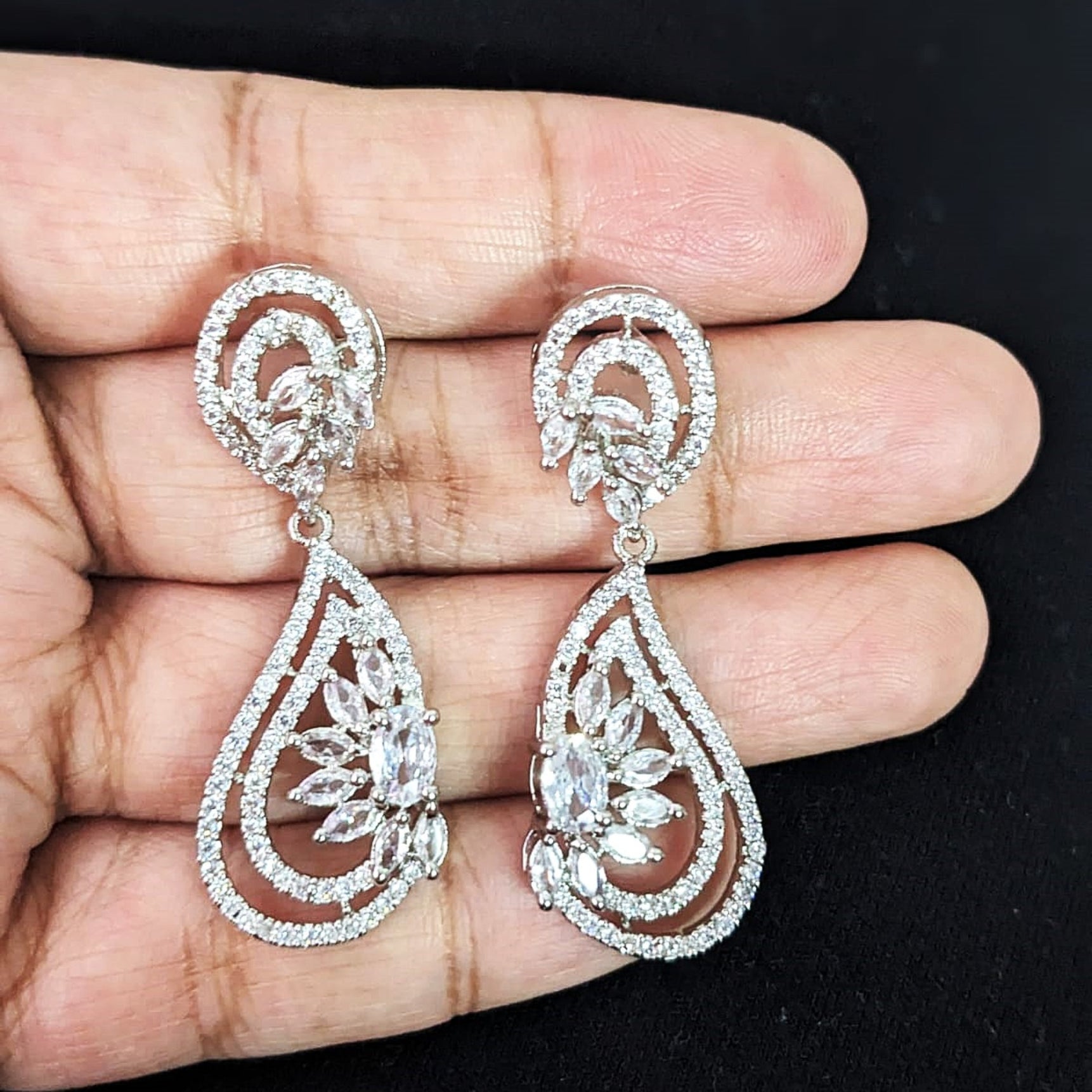 Elegant White AD Floral Earrings