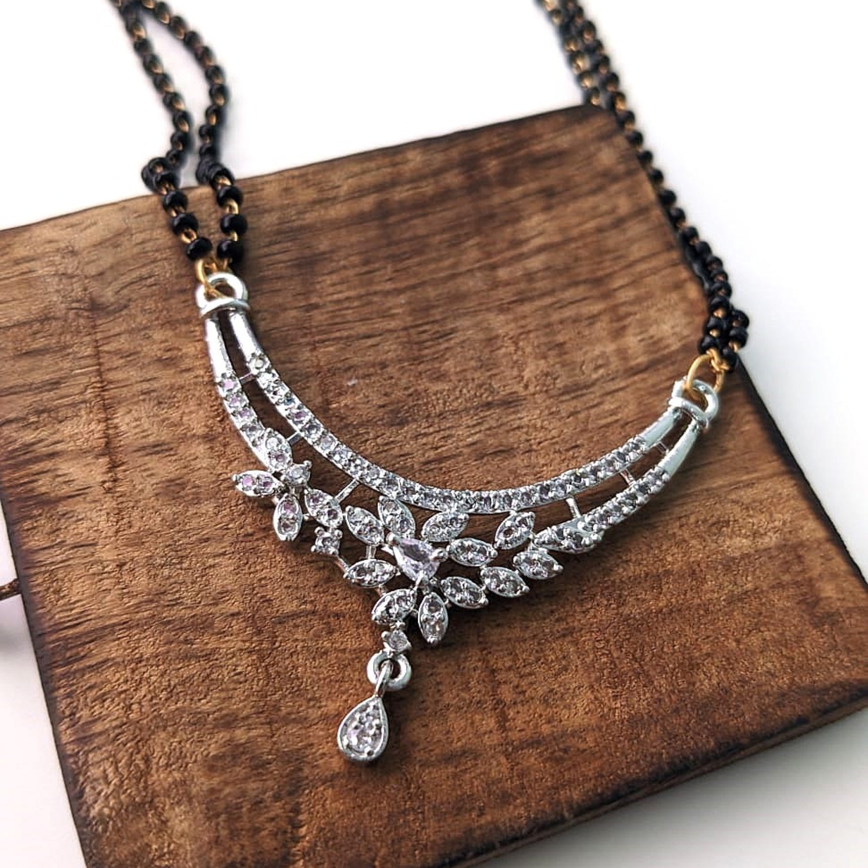 Floral Diamond Mangalsutra Set with Earrings – Elegant Symbol of Love