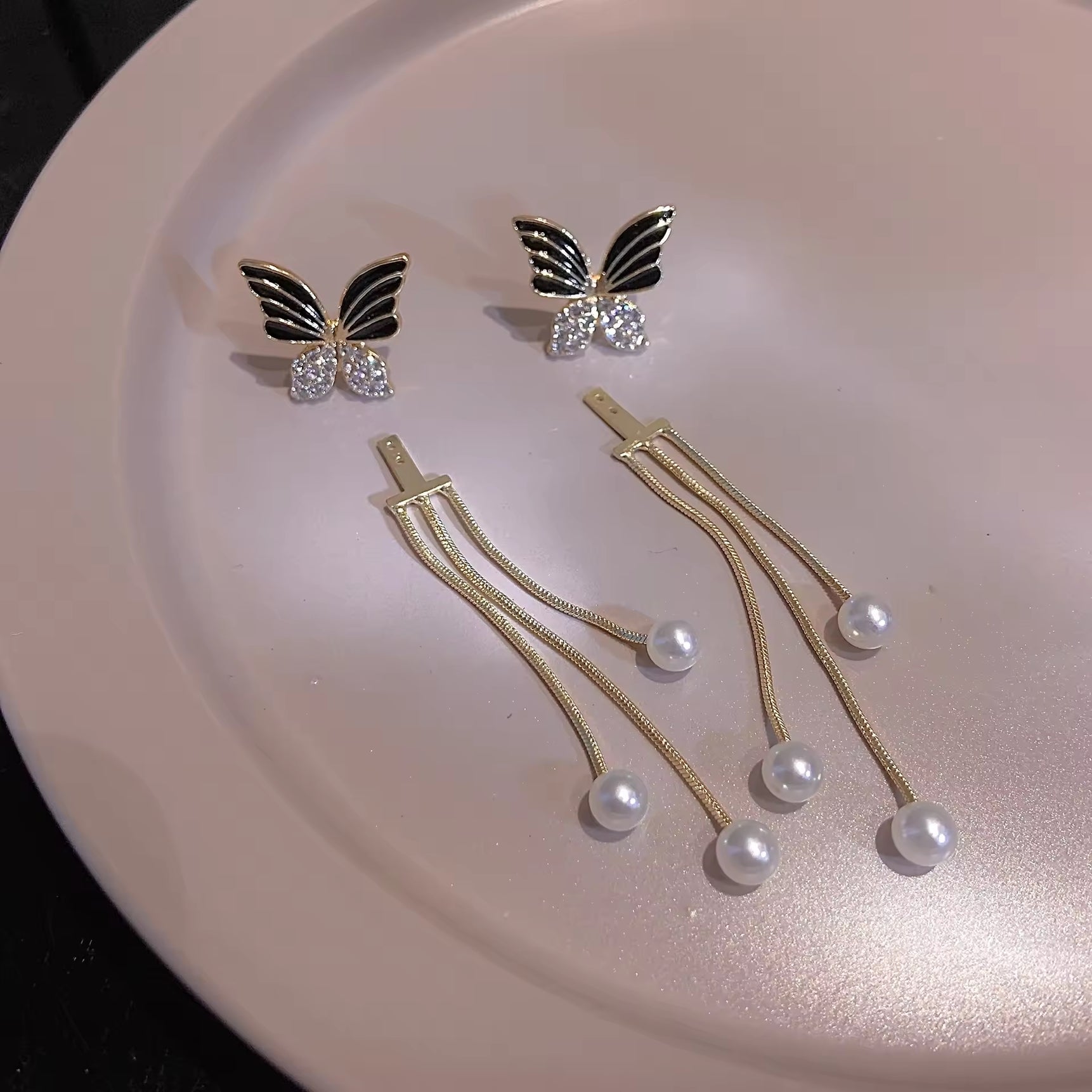 Graceful Butterfly Drop Pearl Earrings