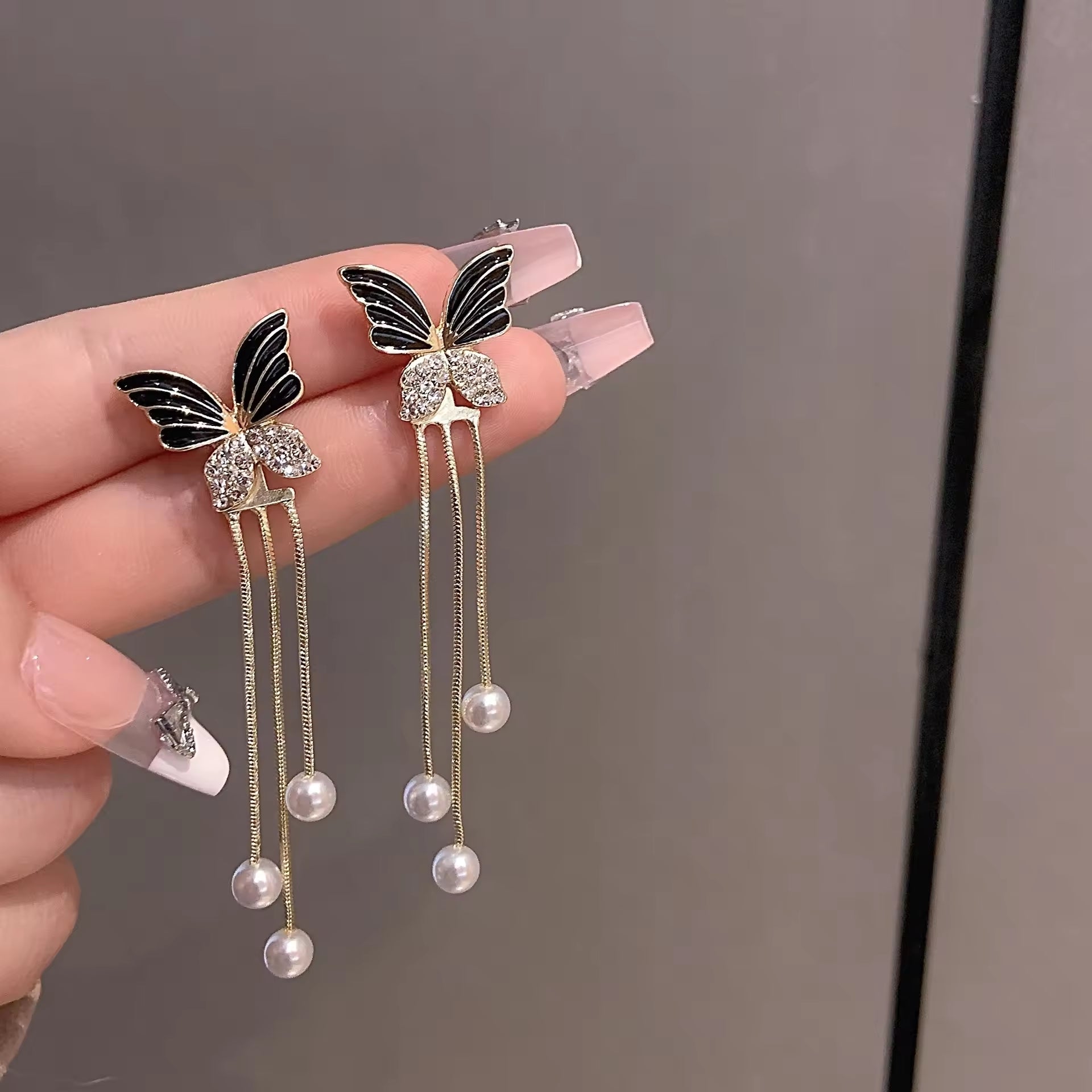 Graceful Butterfly Drop Pearl Earrings