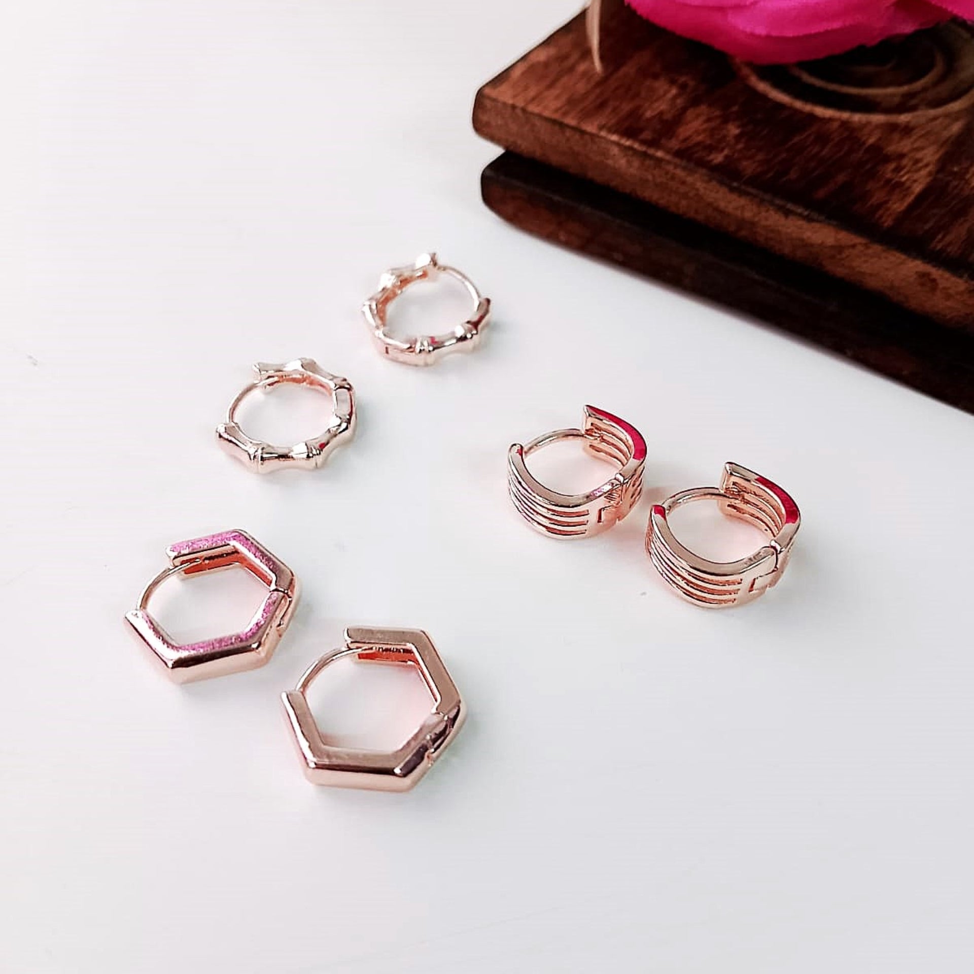 Rosegold Bobby Hoops Combo Set