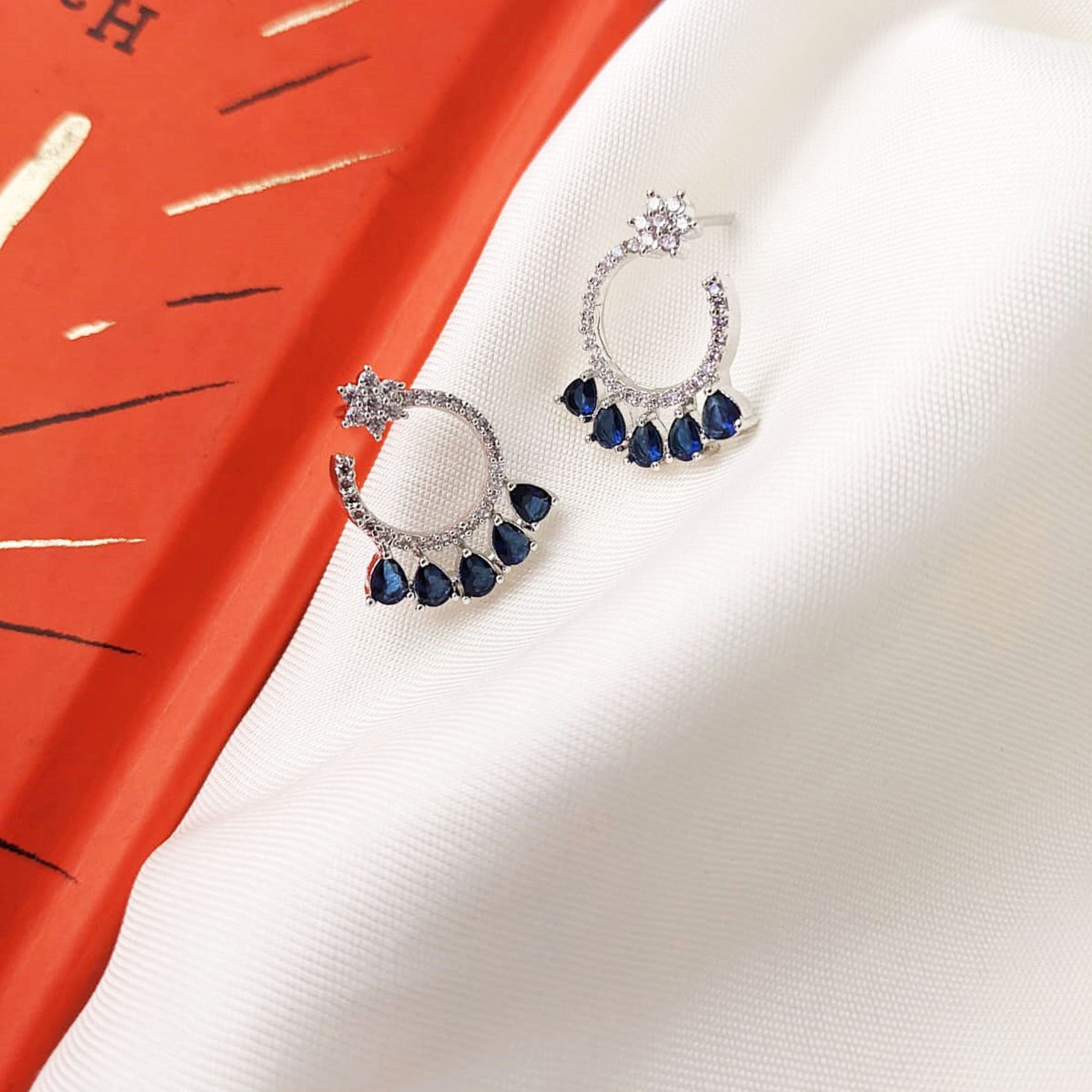 AD Flower Round Jhumka Blue