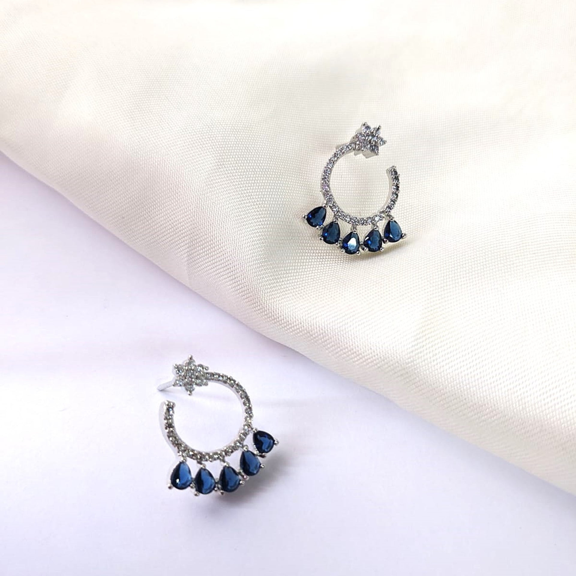 AD Flower Round Jhumka Blue