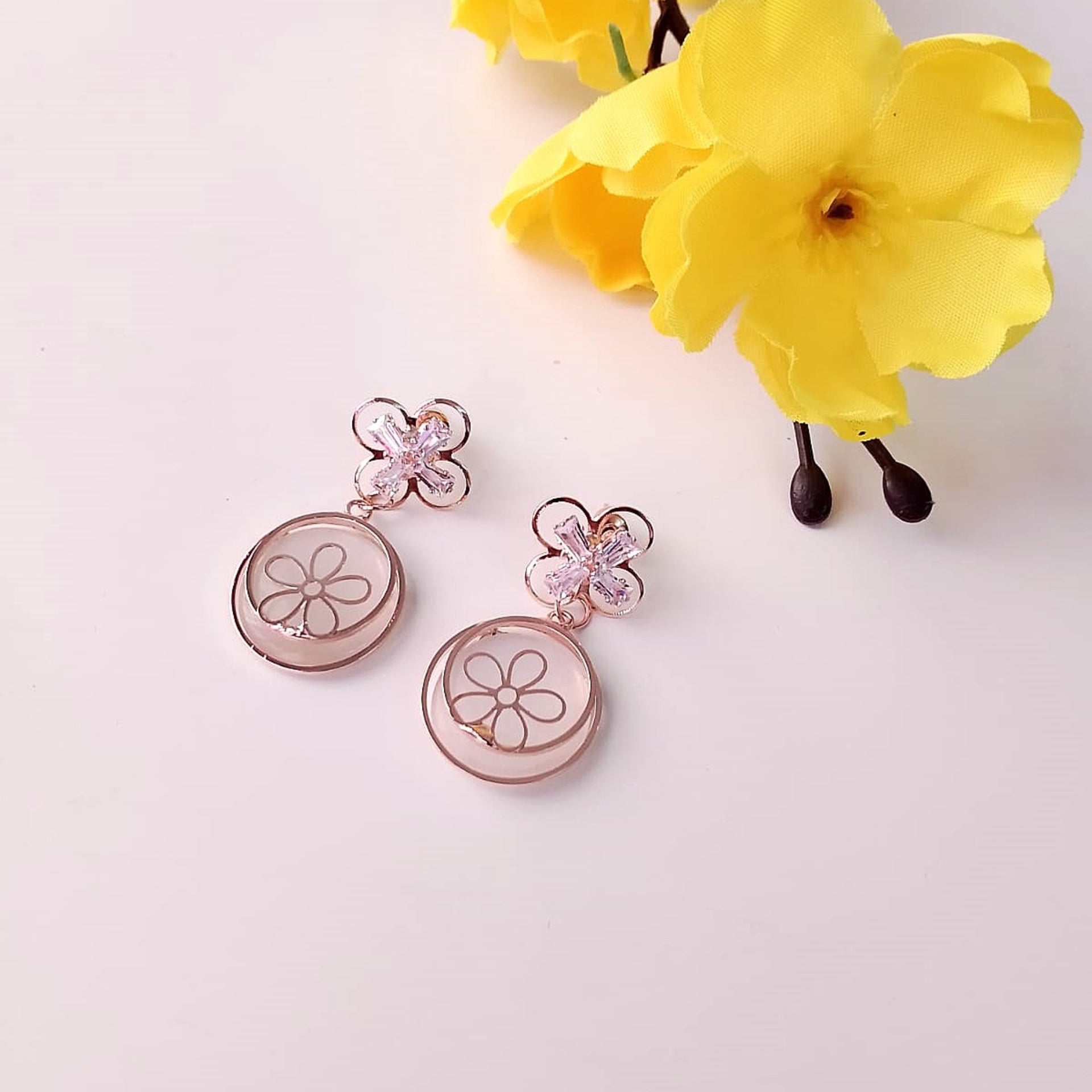 Monalisa Rosegold Flower Circle Earrings